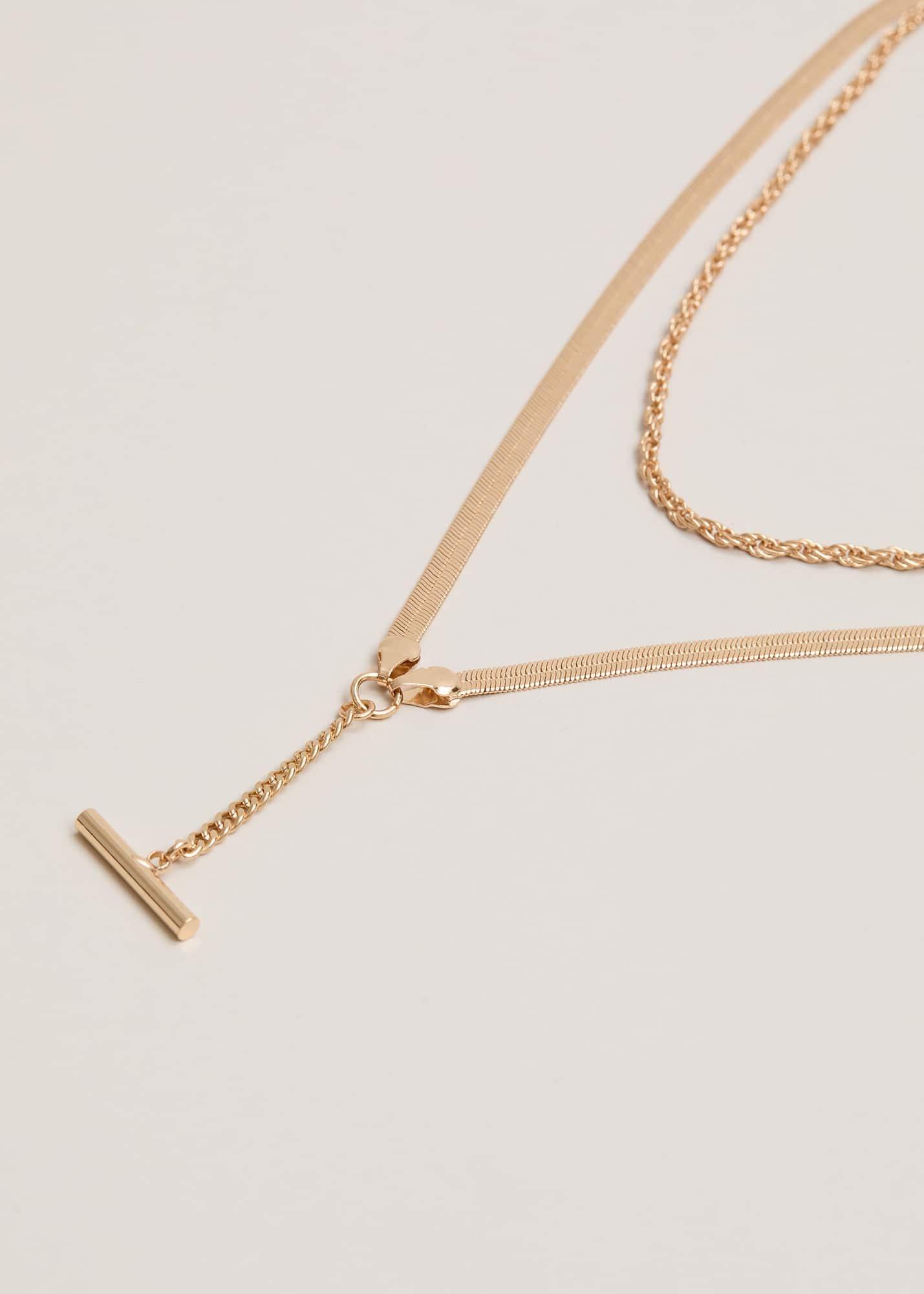 Gold Snake Chain T-Bar Necklace