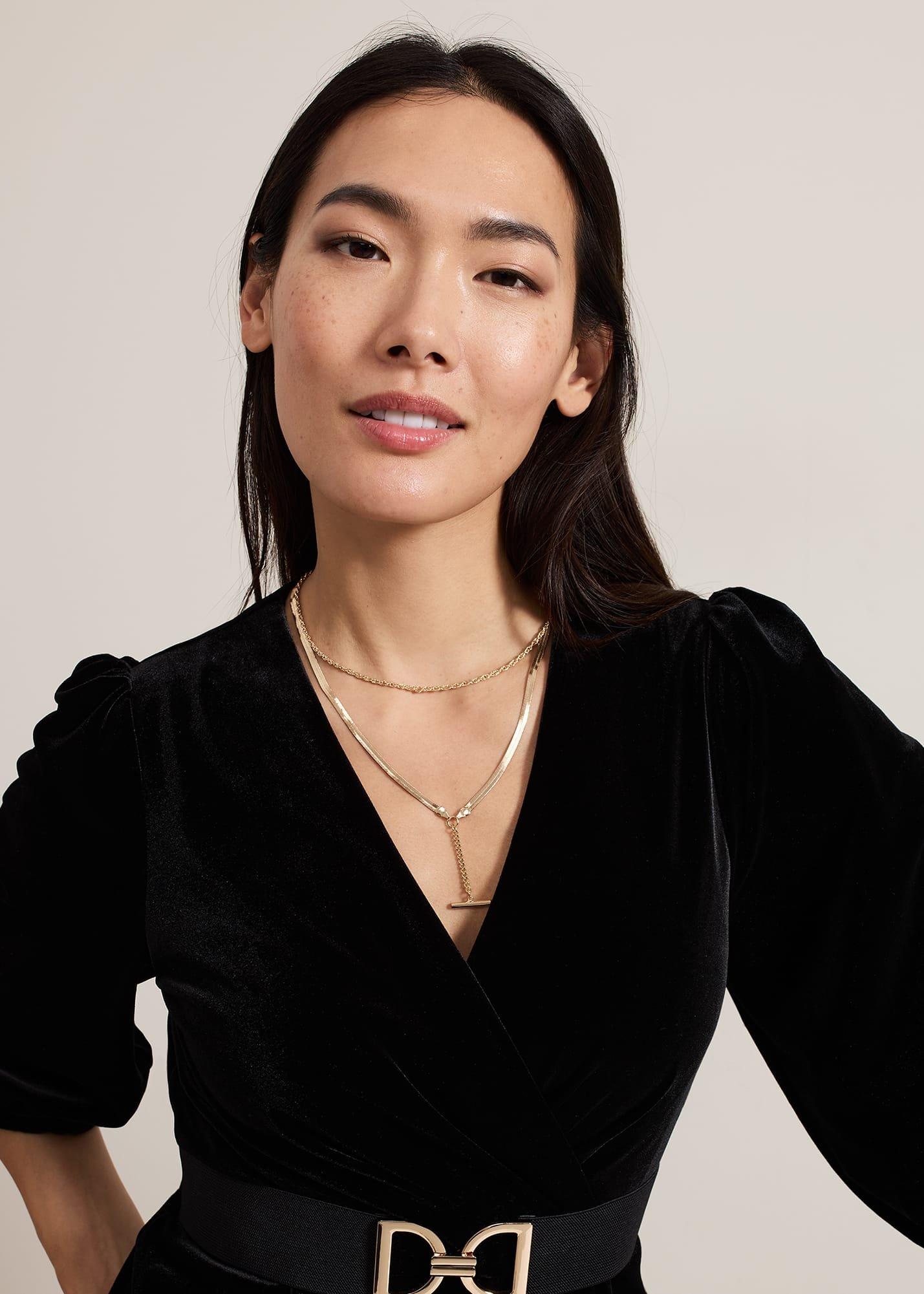 Gold Snake Chain T-Bar Necklace