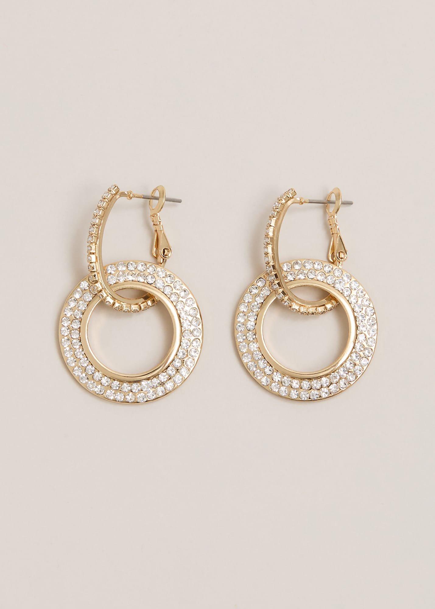 Gold Sparkle Circle Drop Earrings
