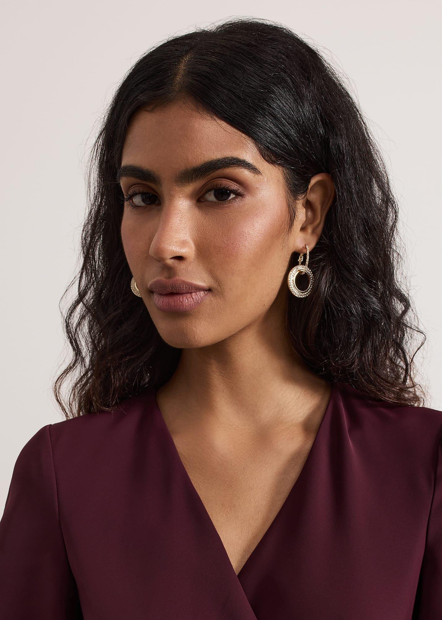 Gold Sparkle Circle Drop Earrings