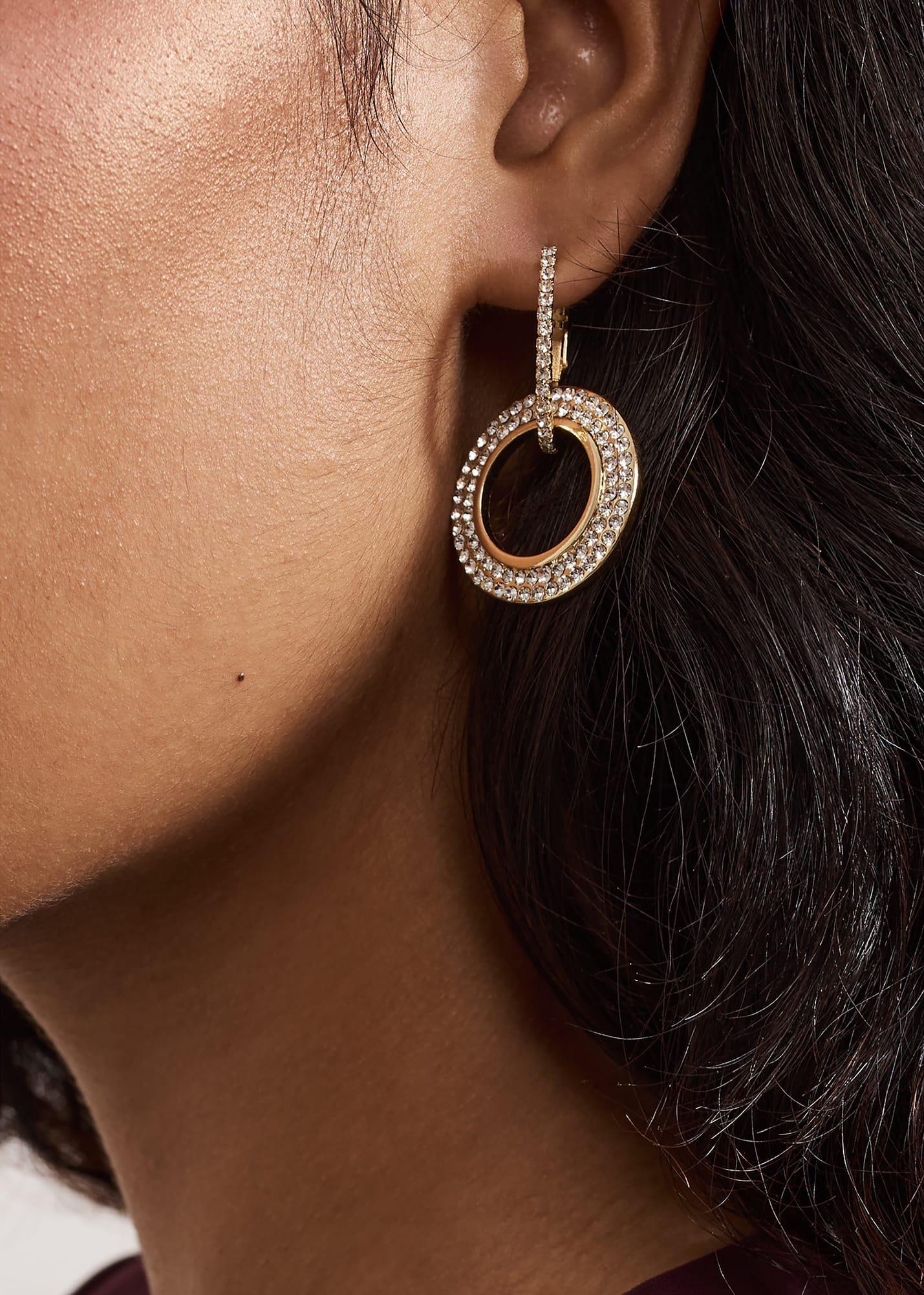 Gold Sparkle Circle Drop Earrings