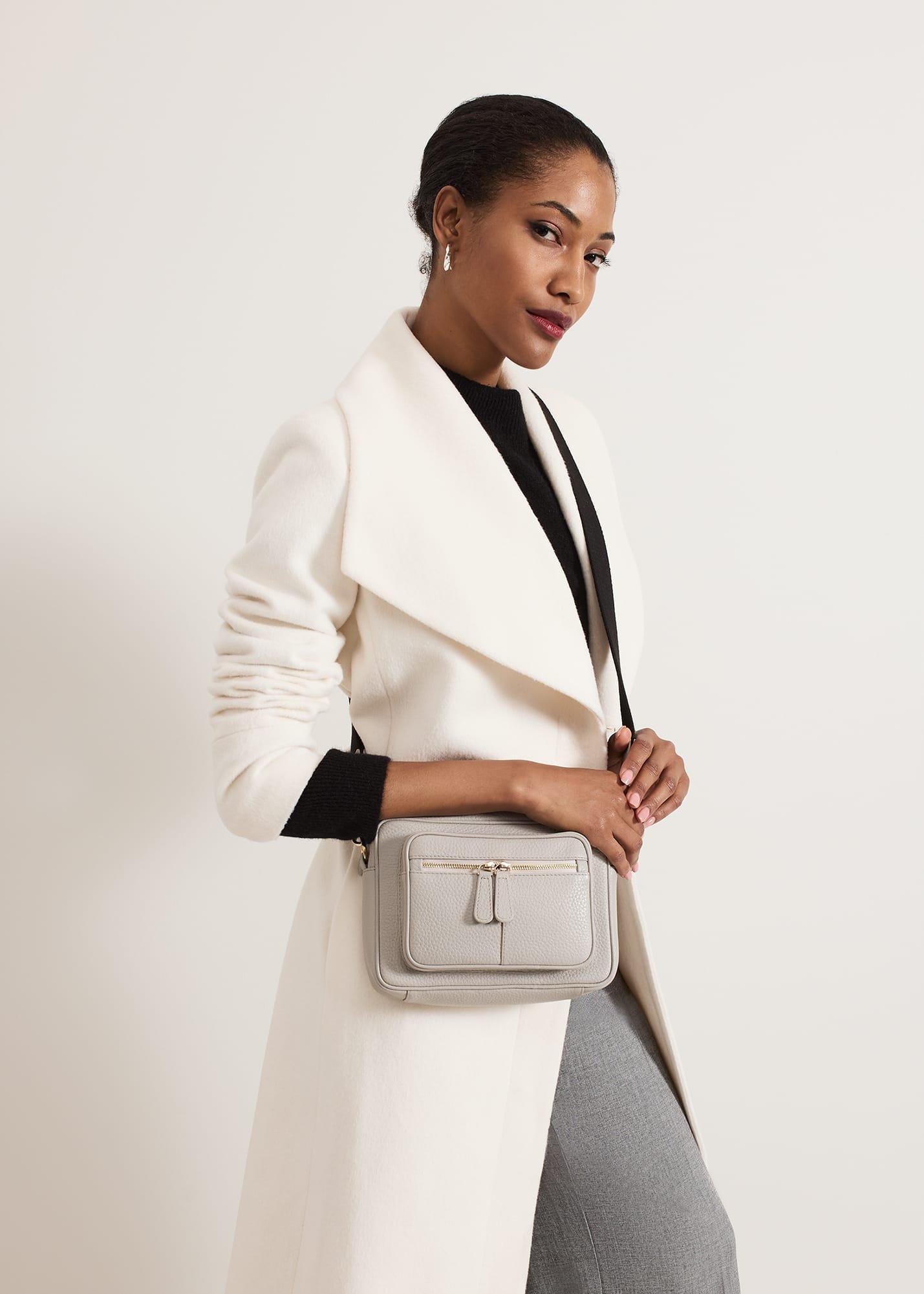 Grey Leather Cross Body Bag