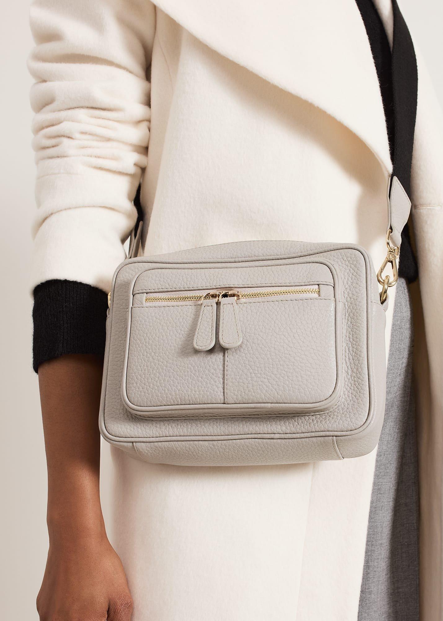 Grey Leather Cross Body Bag