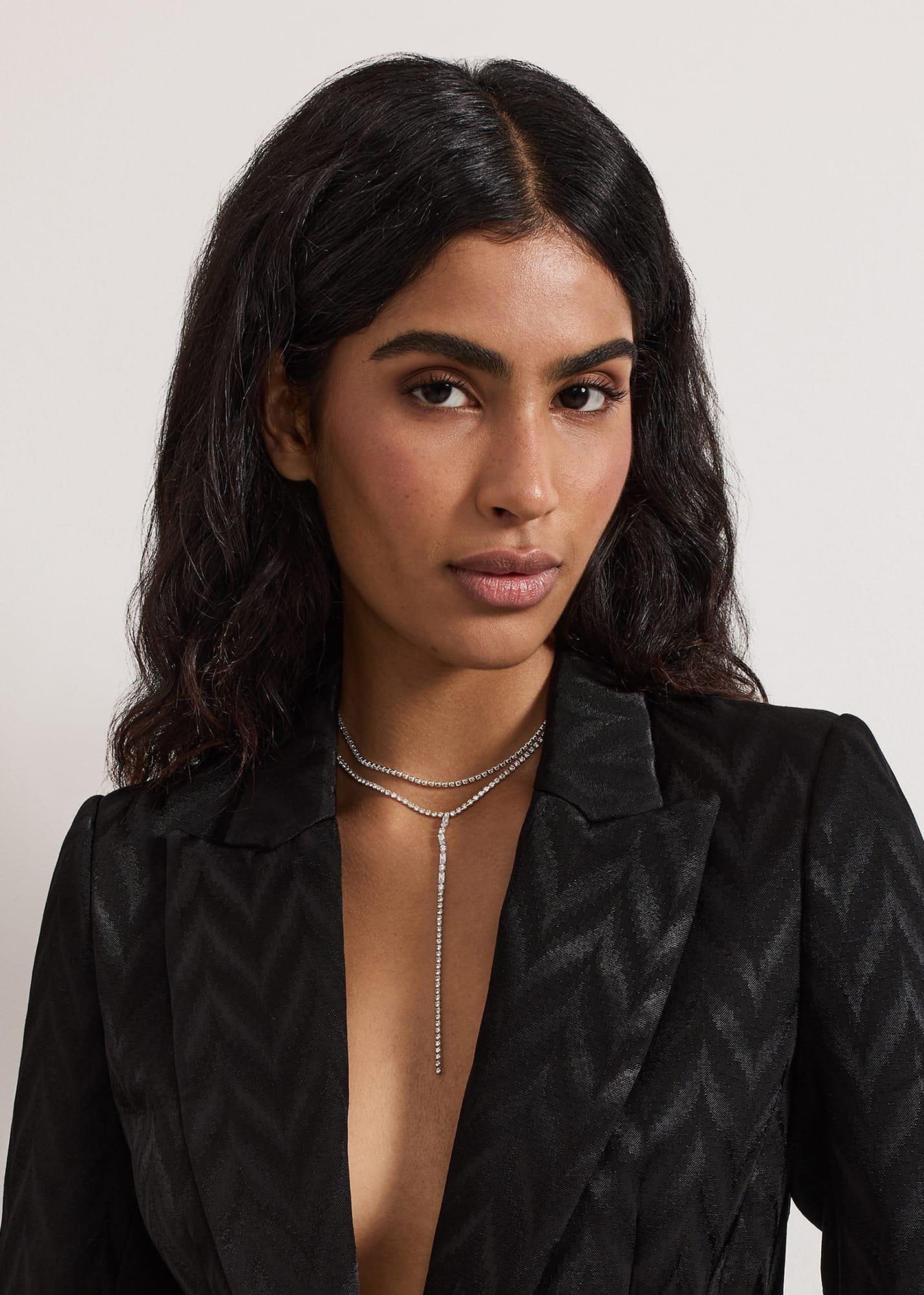 Silver Sparkle Dangle Lariat Necklace
