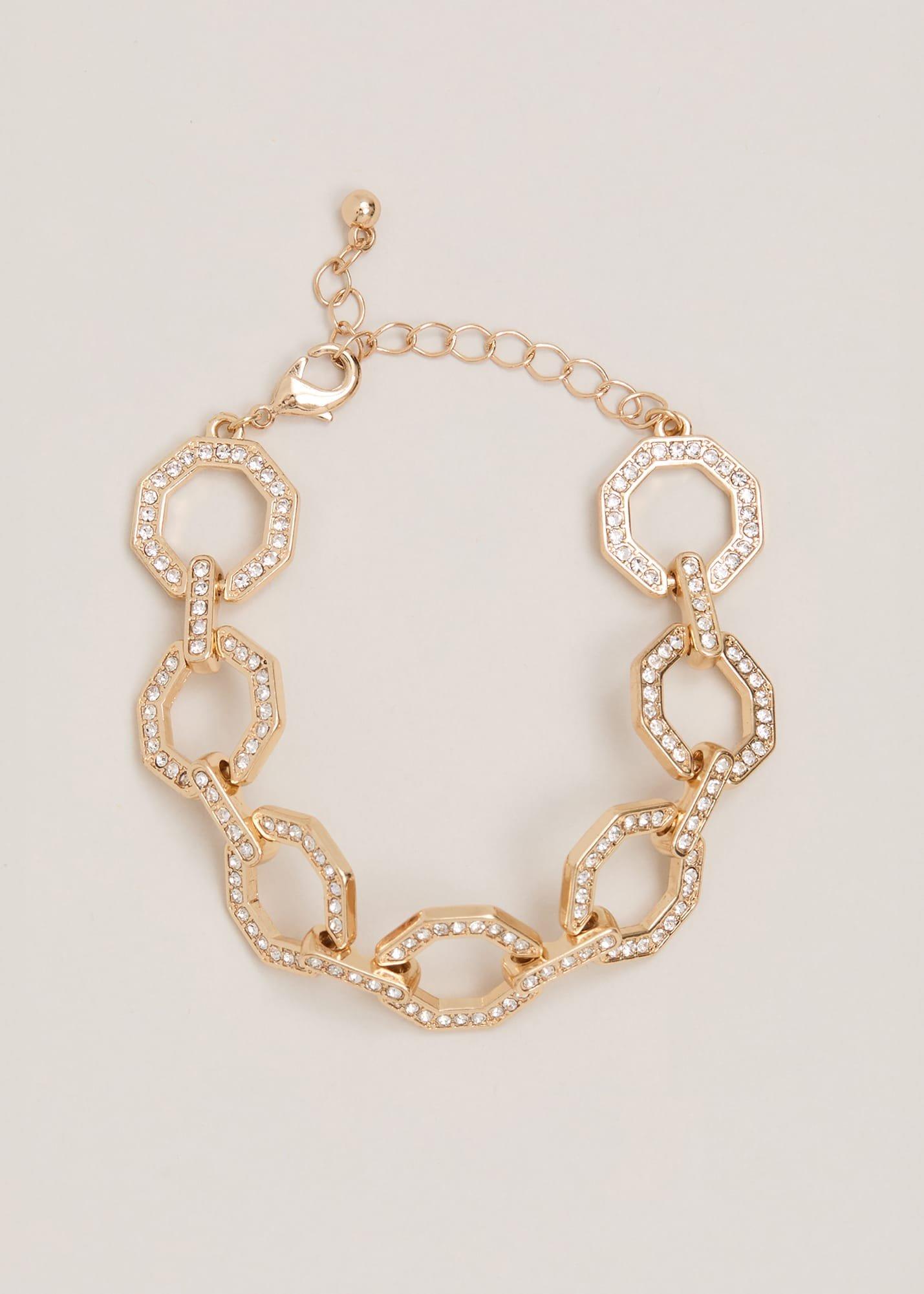 Gold Sparkle Hexagon Chain Bracelet