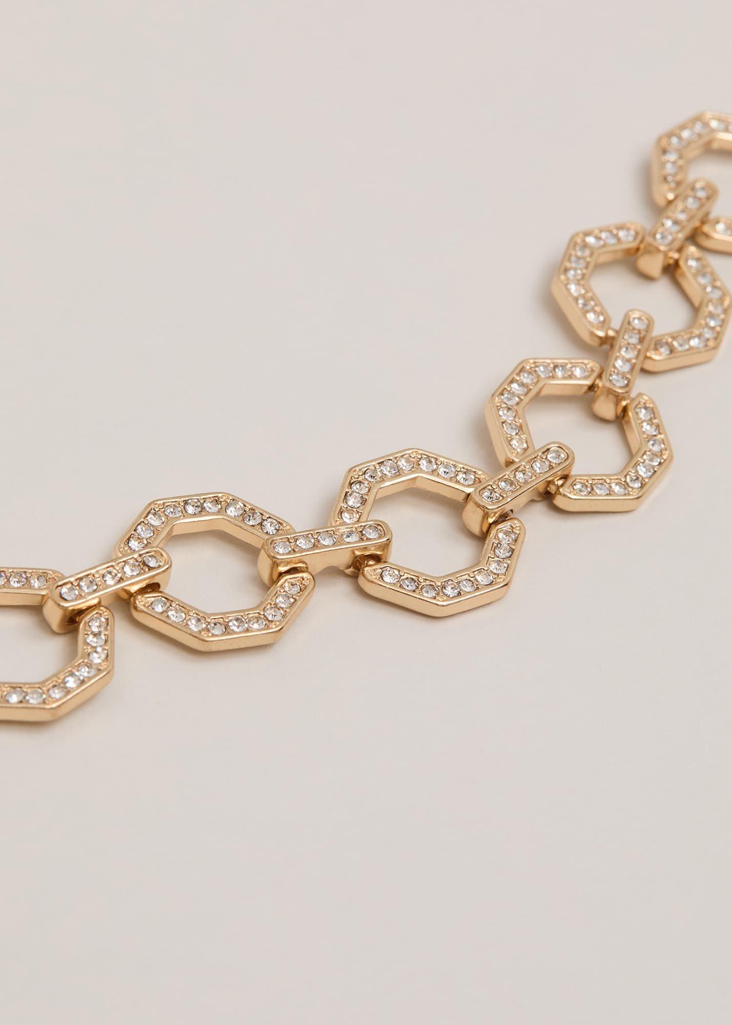 Gold Sparkle Hexagon Chain Bracelet