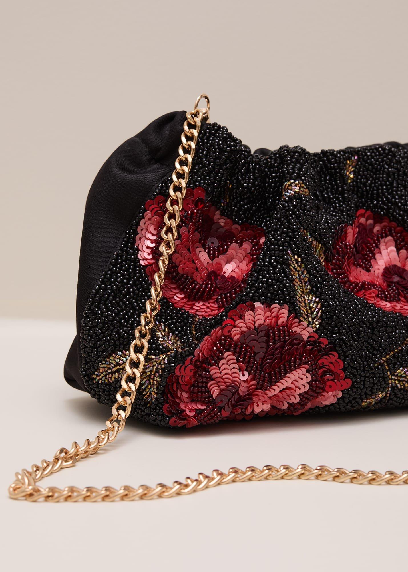 Rose Beaded Clutch Bag
