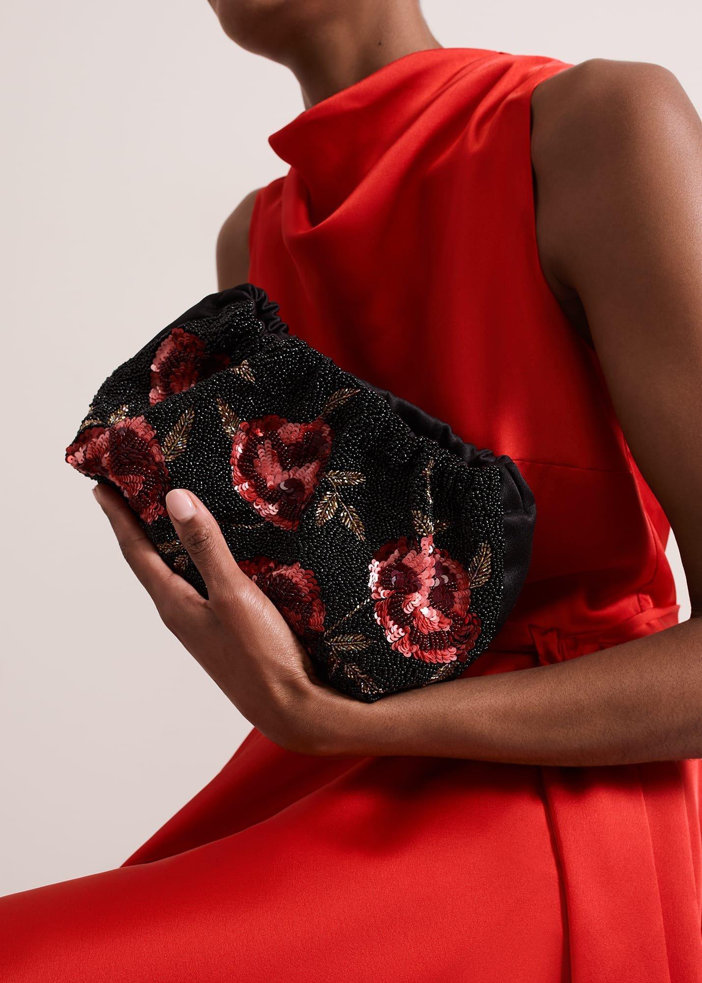 Rose Beaded Clutch Bag