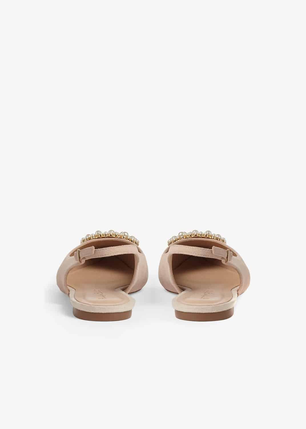 Abi Faux Pearl Trim Leather Slingback Flat Shoes