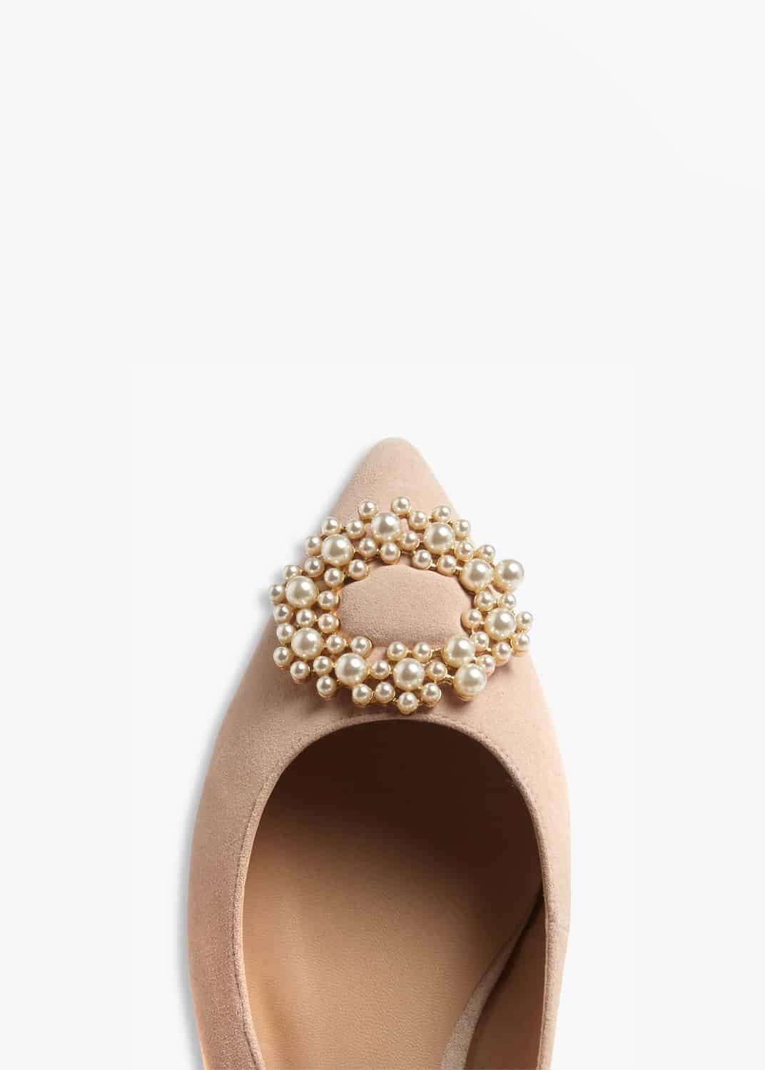 Abi Faux Pearl Trim Leather Slingback Flat Shoes
