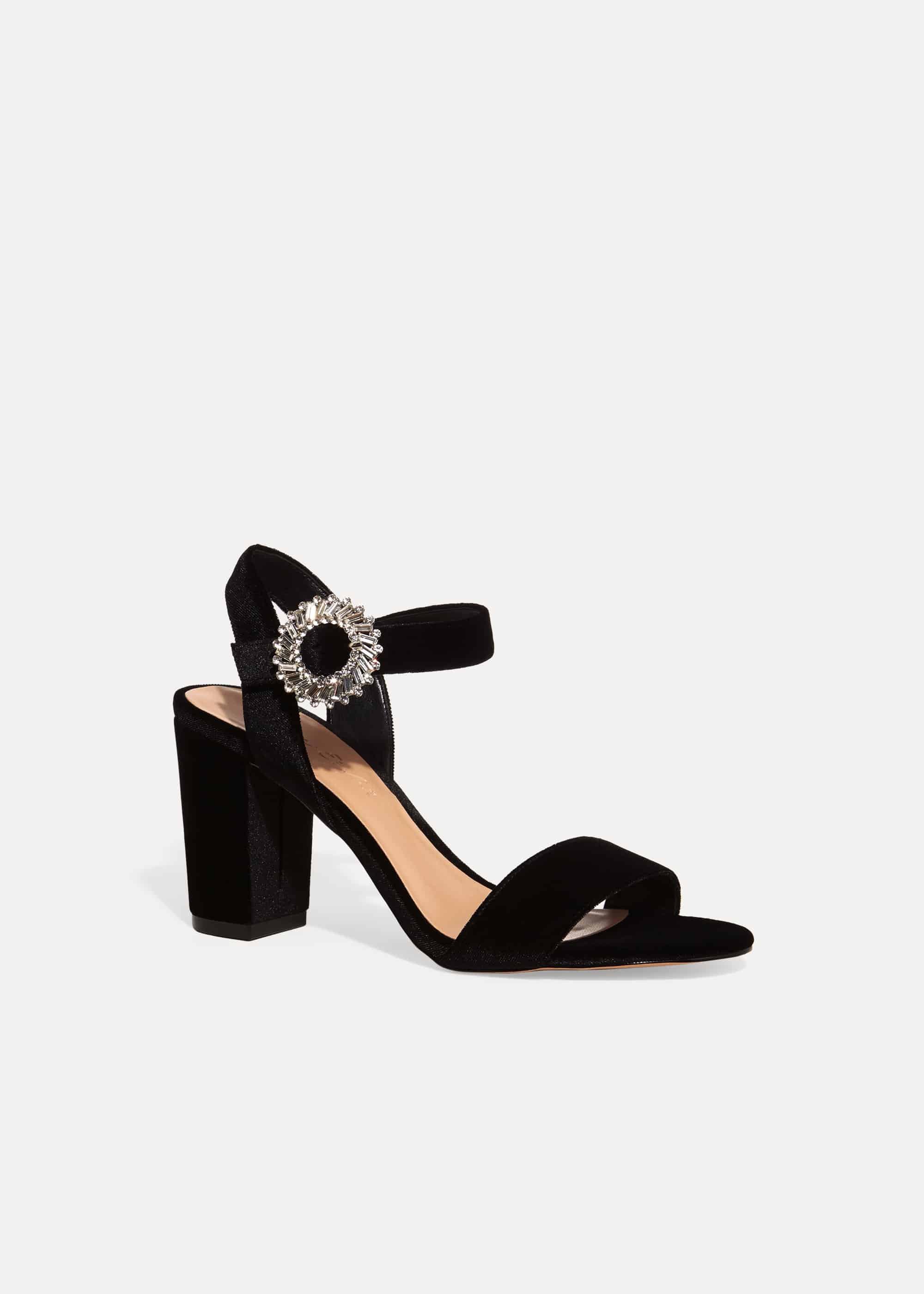 Cat Velvet Jewel Block Heel