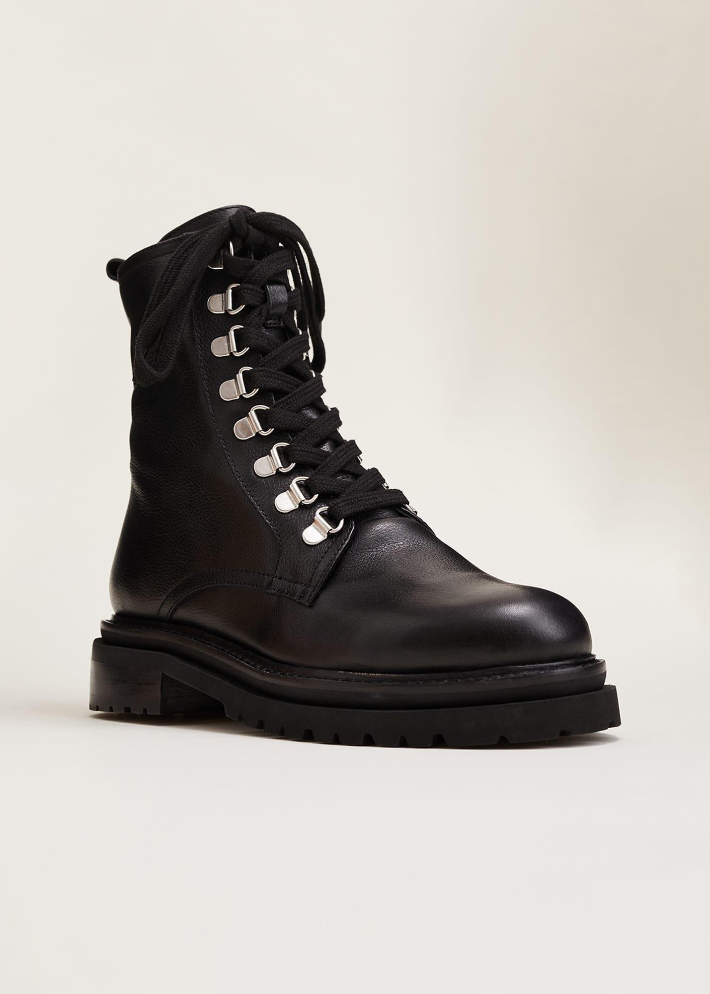 Meladie Black Leather Lace Up Ankle Boots