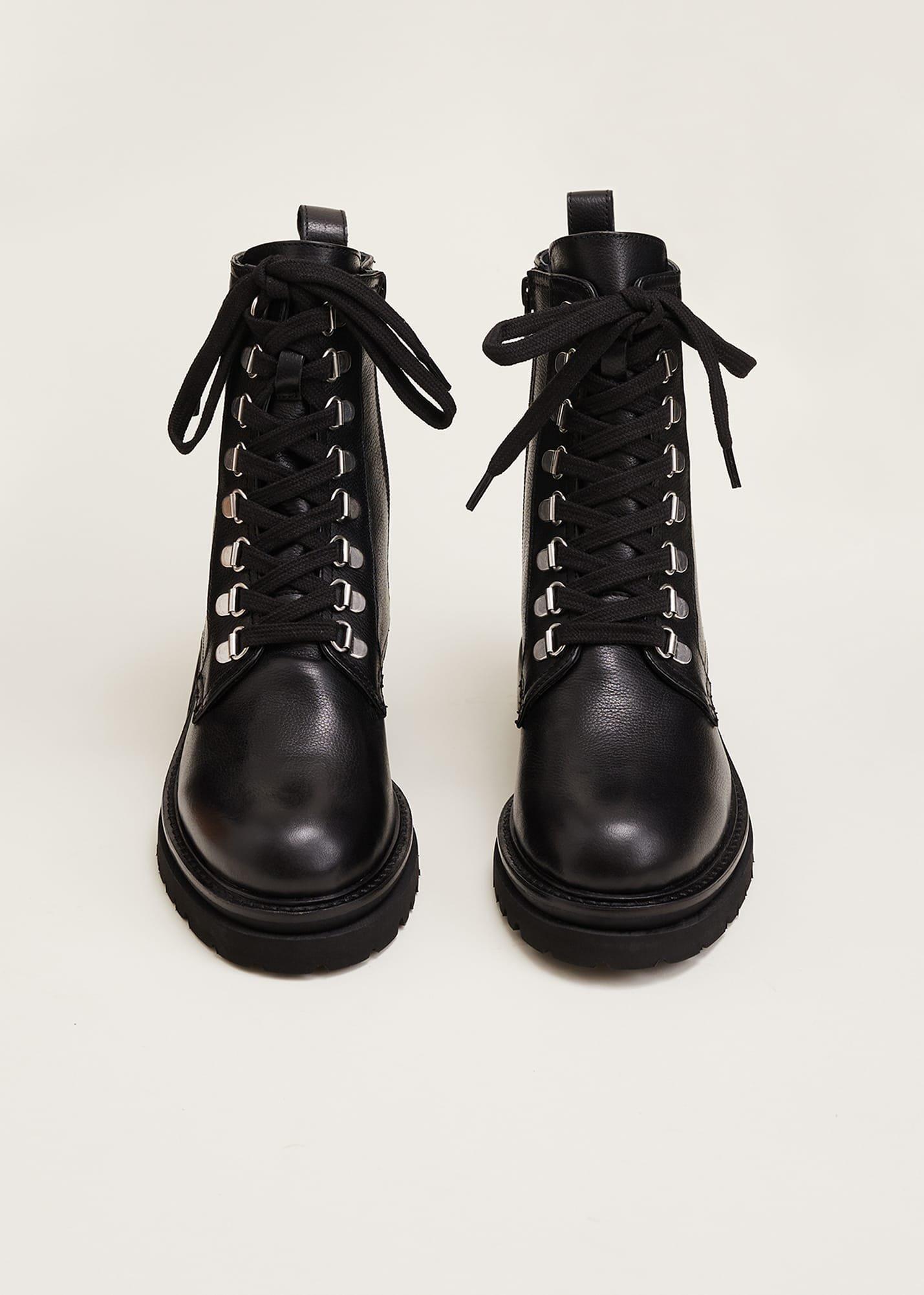 Meladie Black Leather Lace Up Ankle Boots