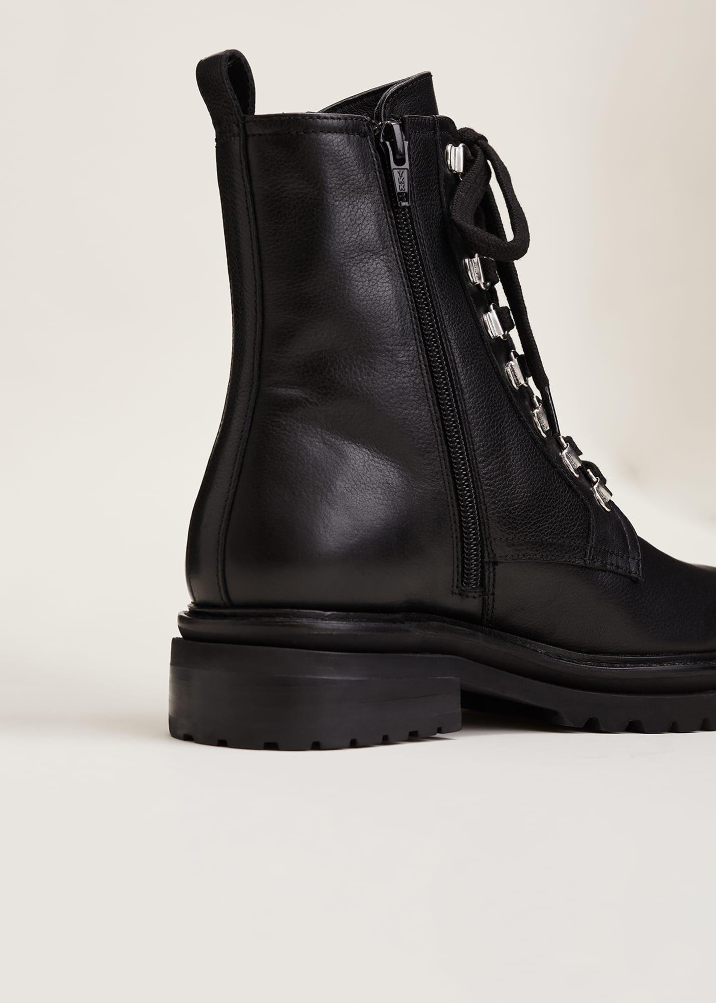 Meladie Black Leather Lace Up Ankle Boots