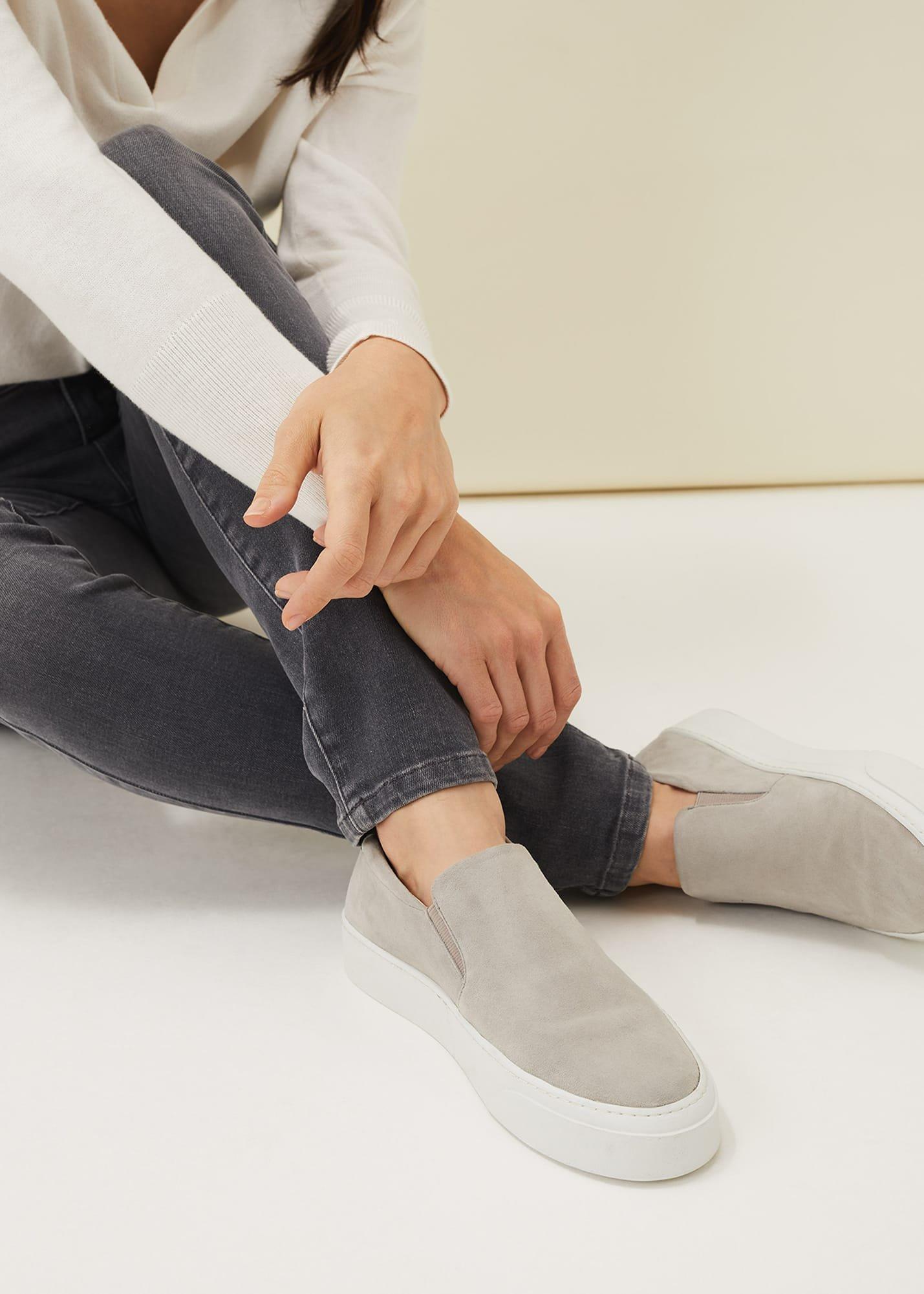 Theresa Grey Suede Slip-On Trainers