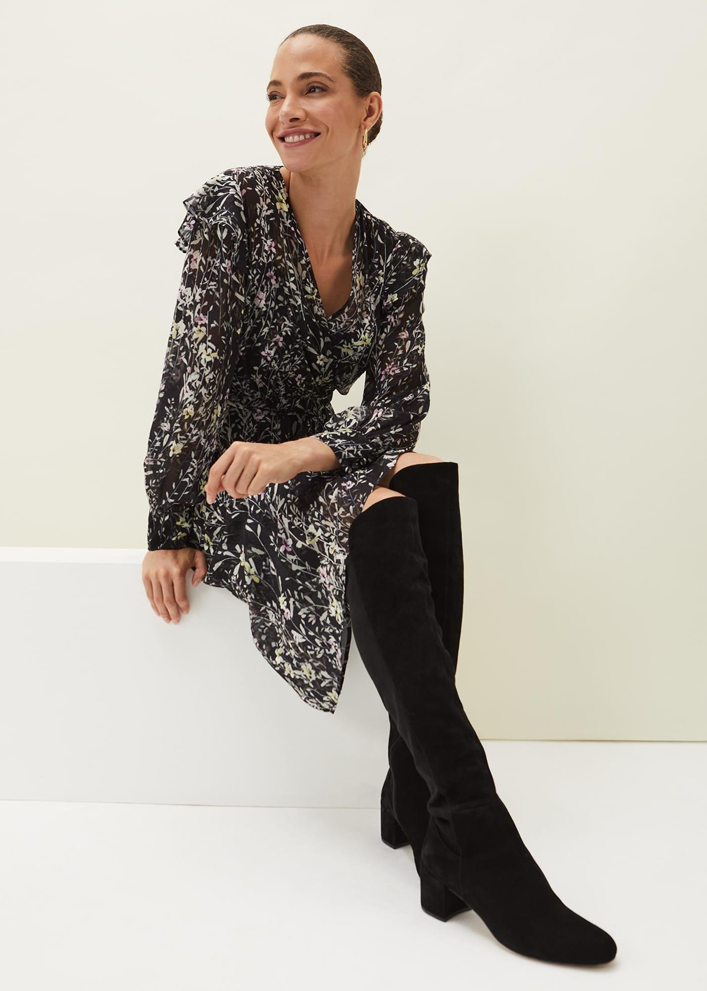 Milly Black Suede Knee Boots