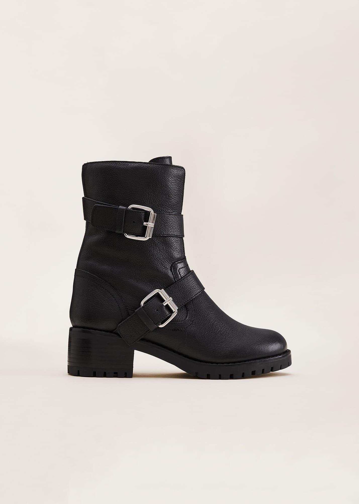 Alaska Black Leather Biker Boots