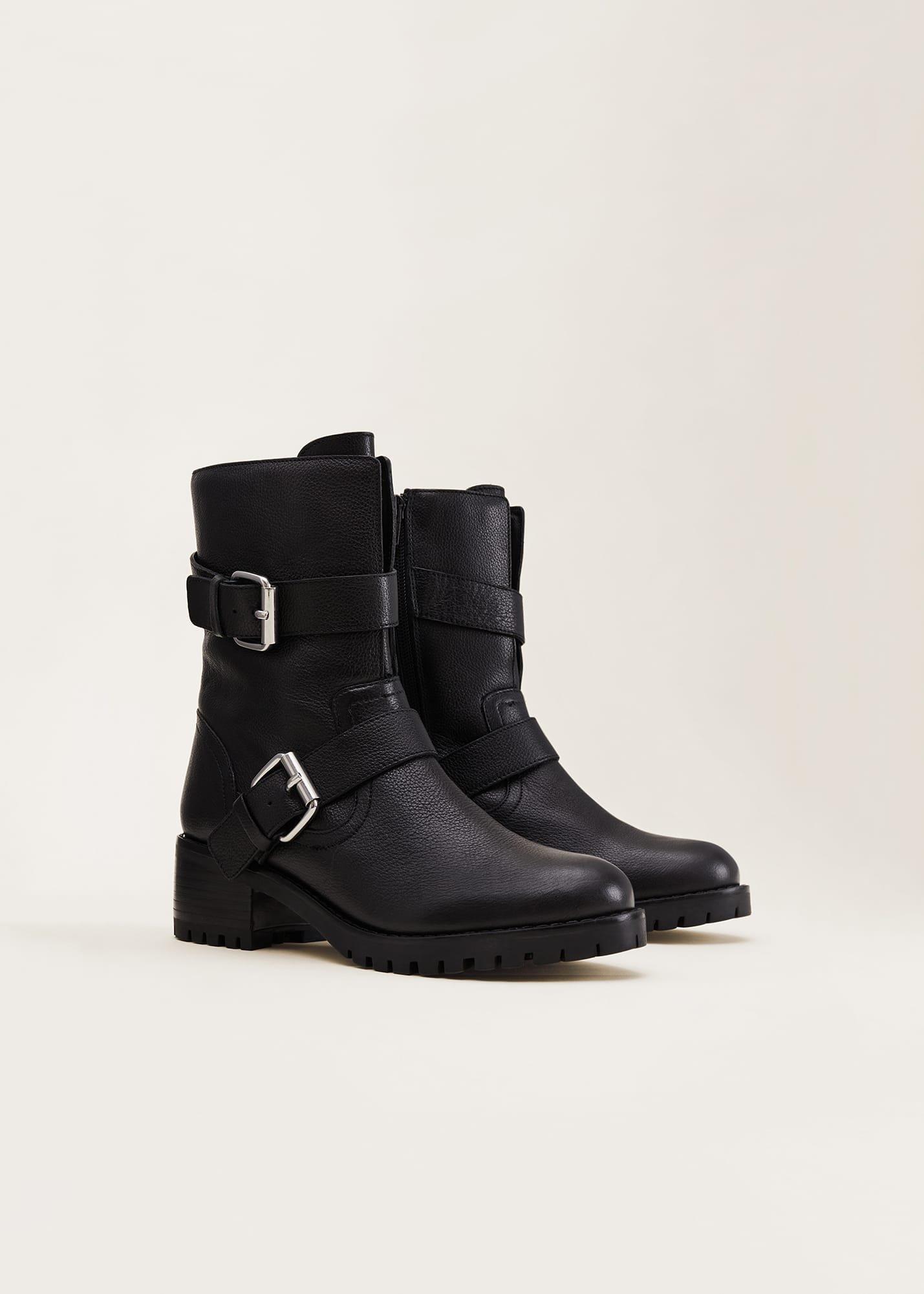 Alaska Black Leather Biker Boots