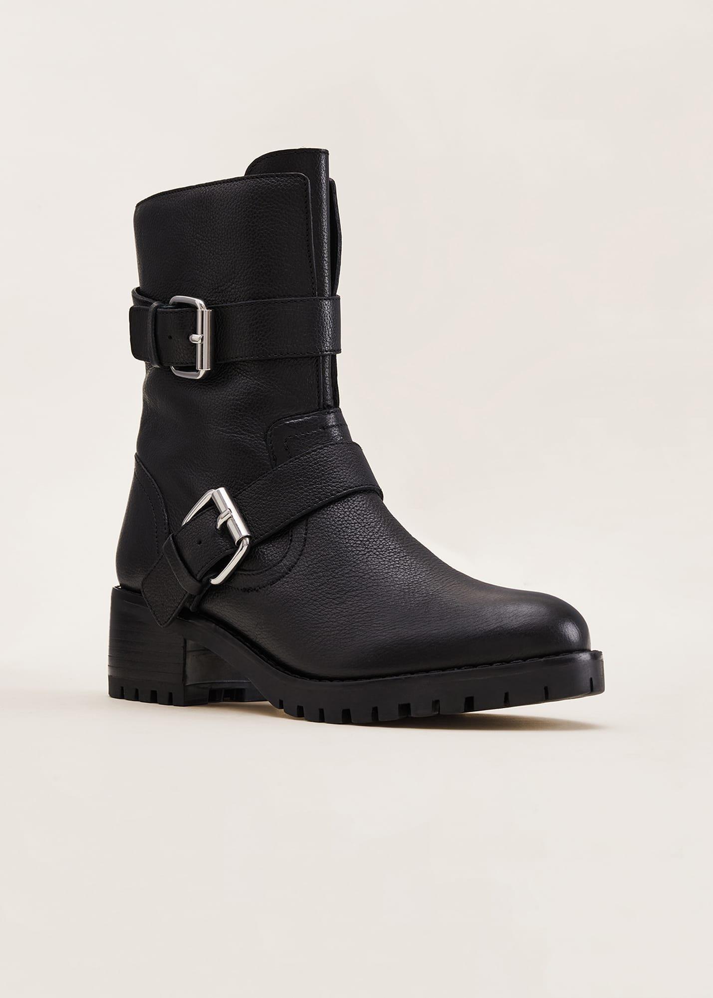 Alaska Black Leather Biker Boots
