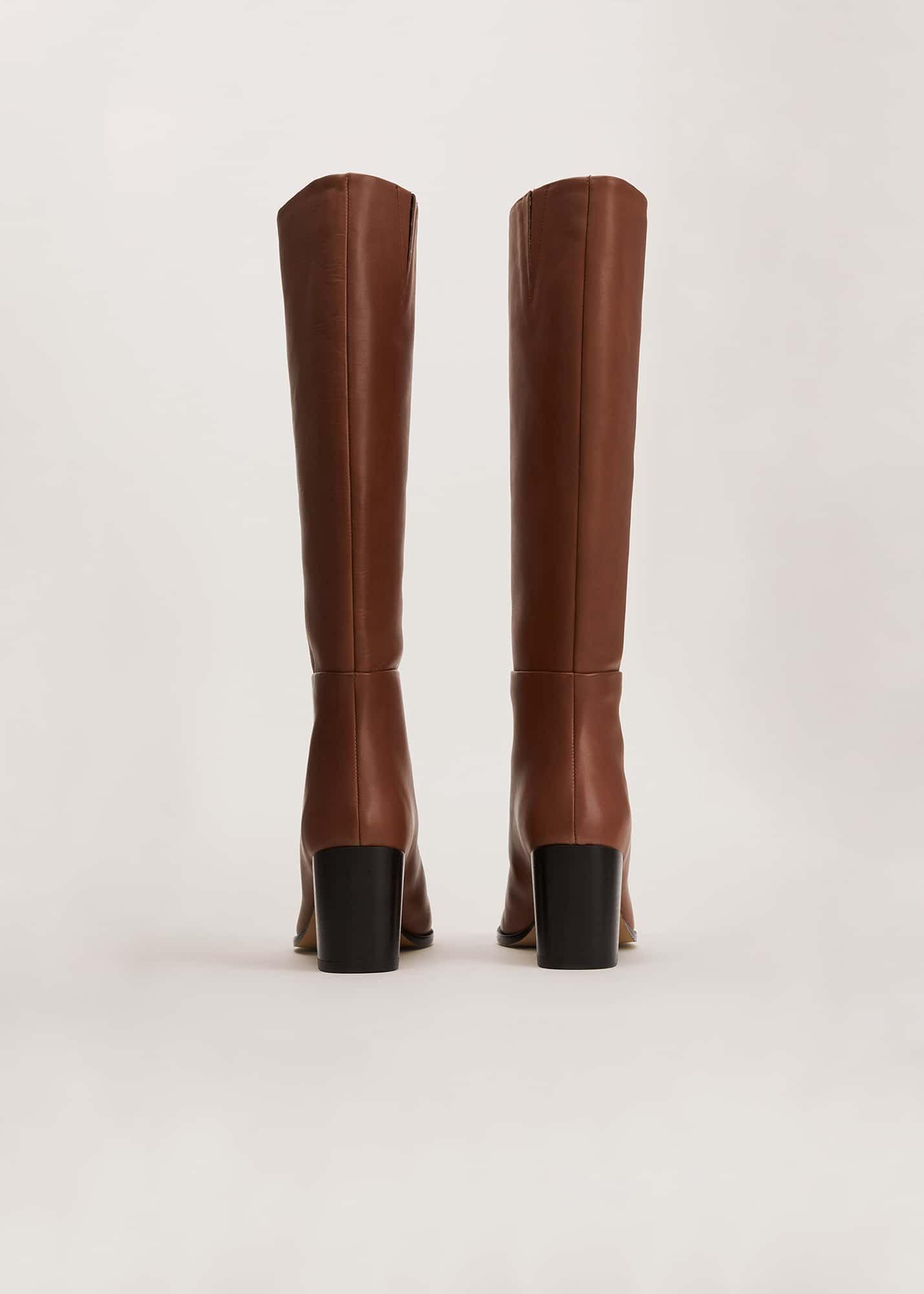 Jordan Tan Leather Long Knee Boots