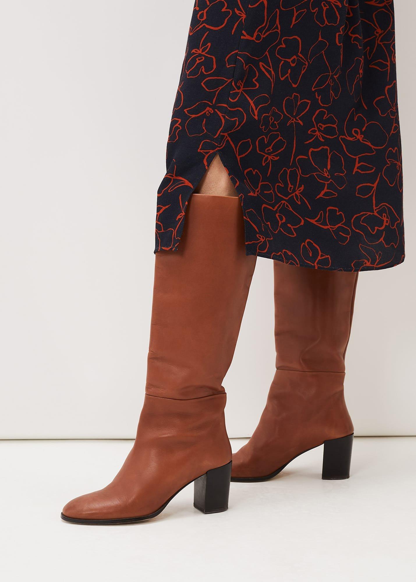 Jordan Tan Leather Long Knee Boots