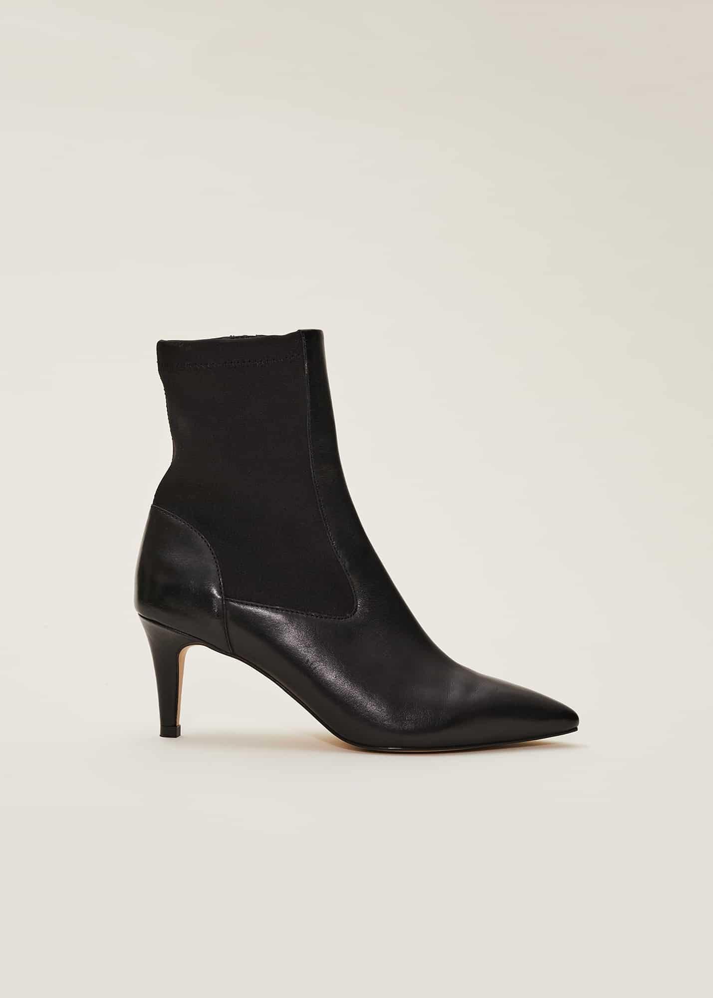 Dolly Black Leather Sock Boots
