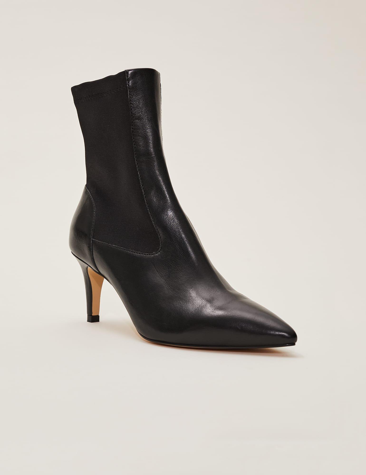 Dolly Black Leather Sock Boots