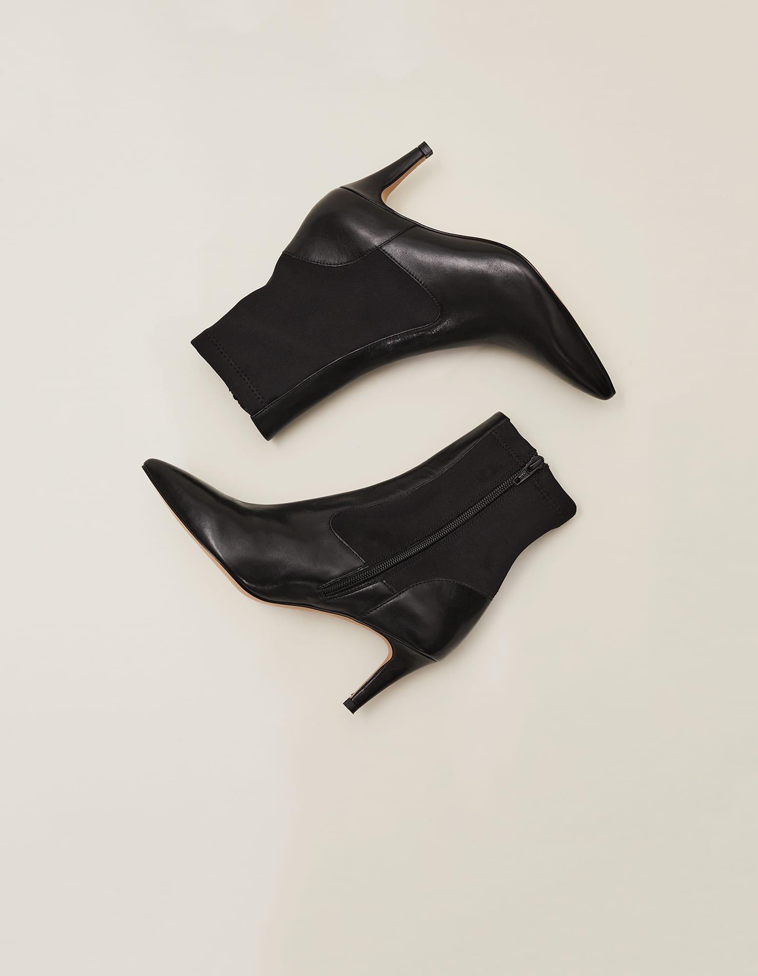 Dolly Black Leather Sock Boots