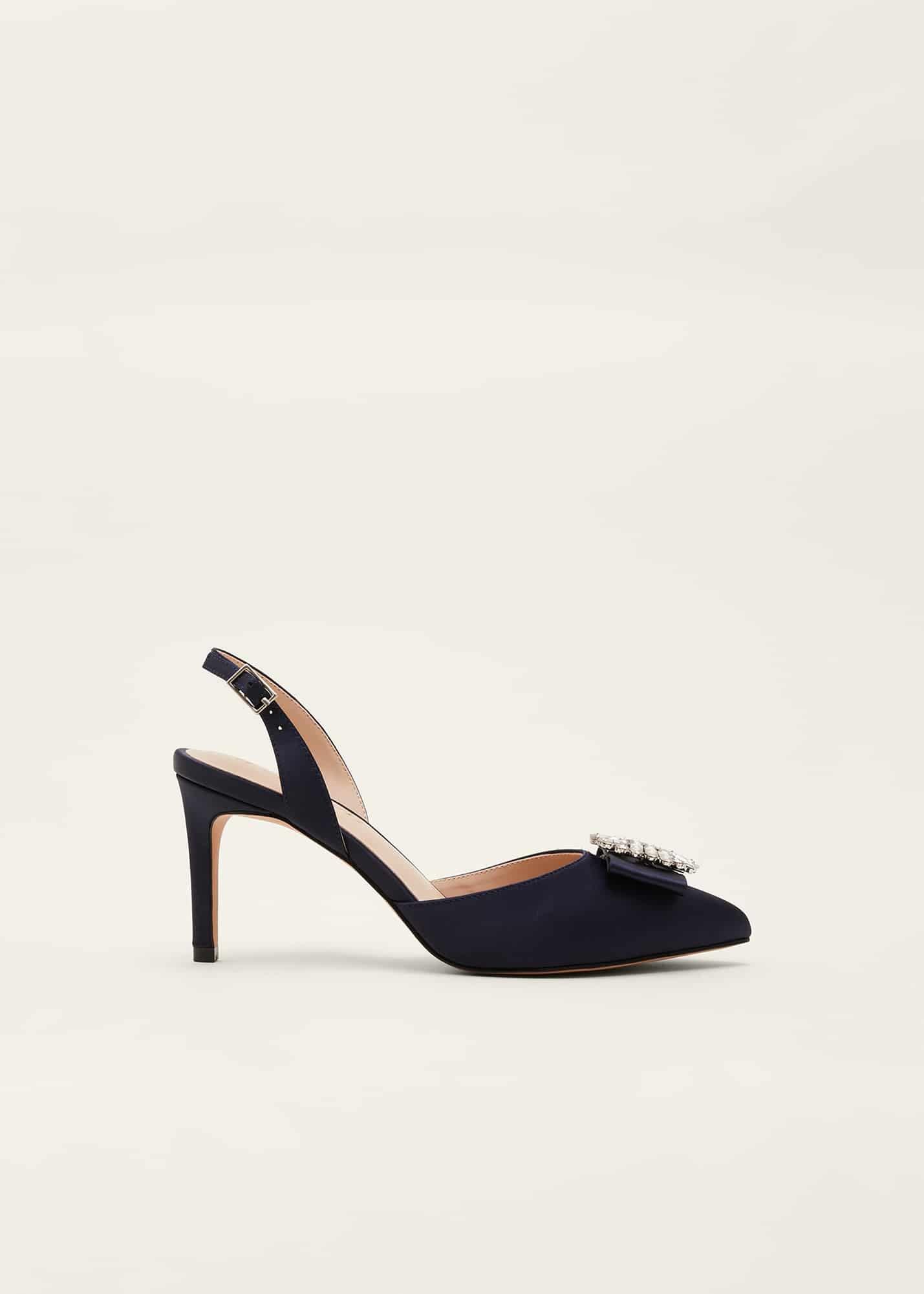 Embellished Satin Slingback Heels