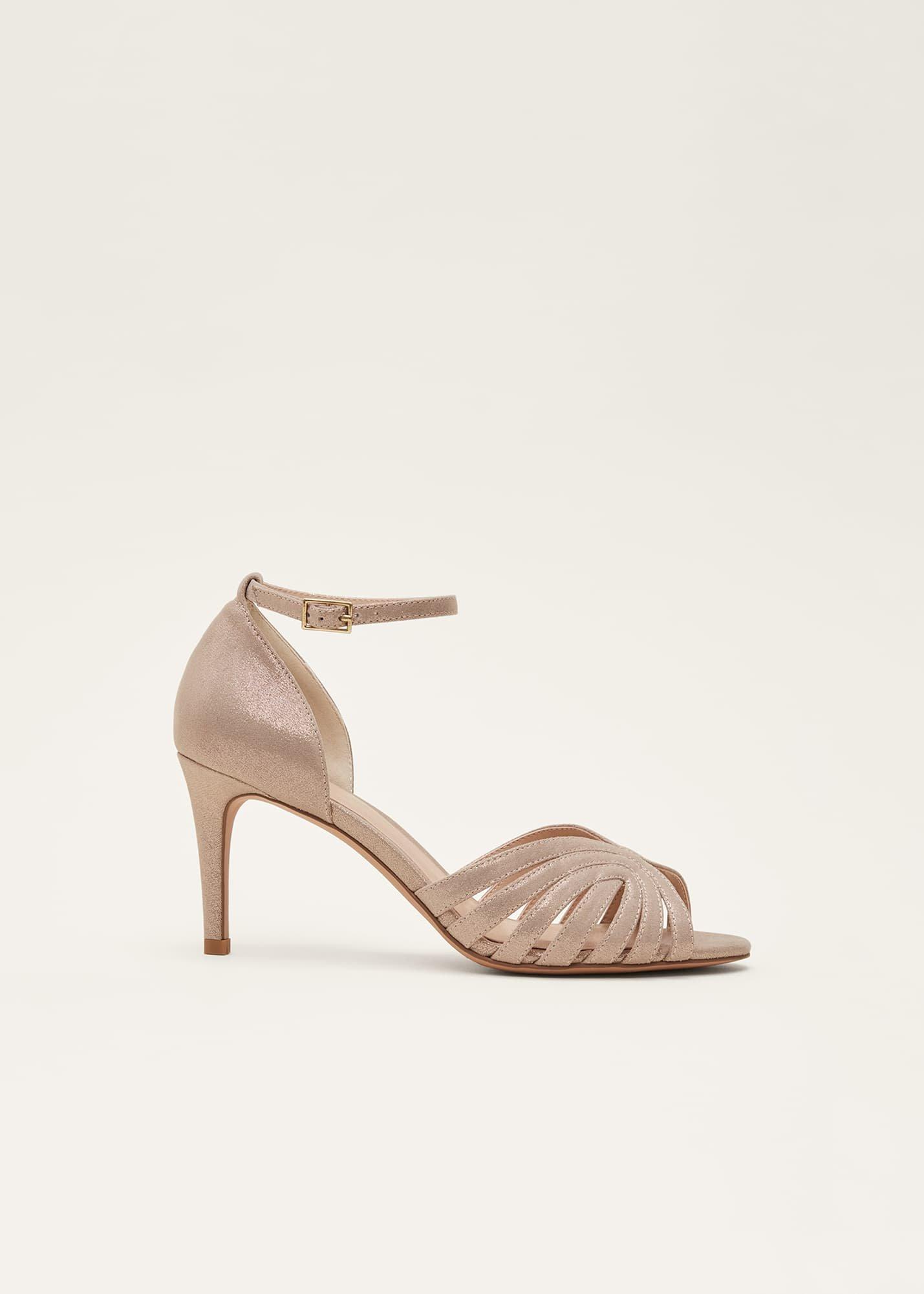 Sandalen mit Metallic-Absatz und Ziern&auml;hten