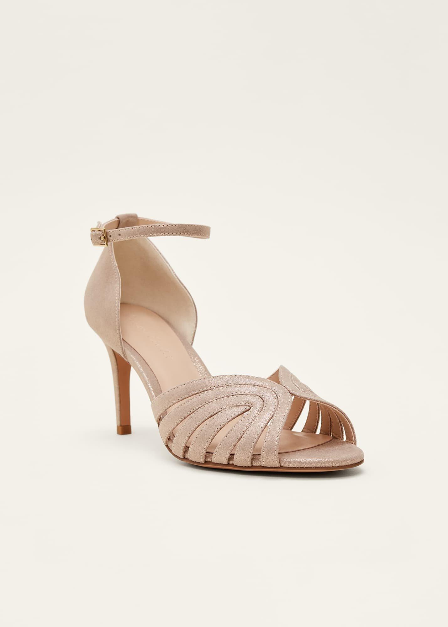Sandalen mit Metallic-Absatz und Ziern&auml;hten