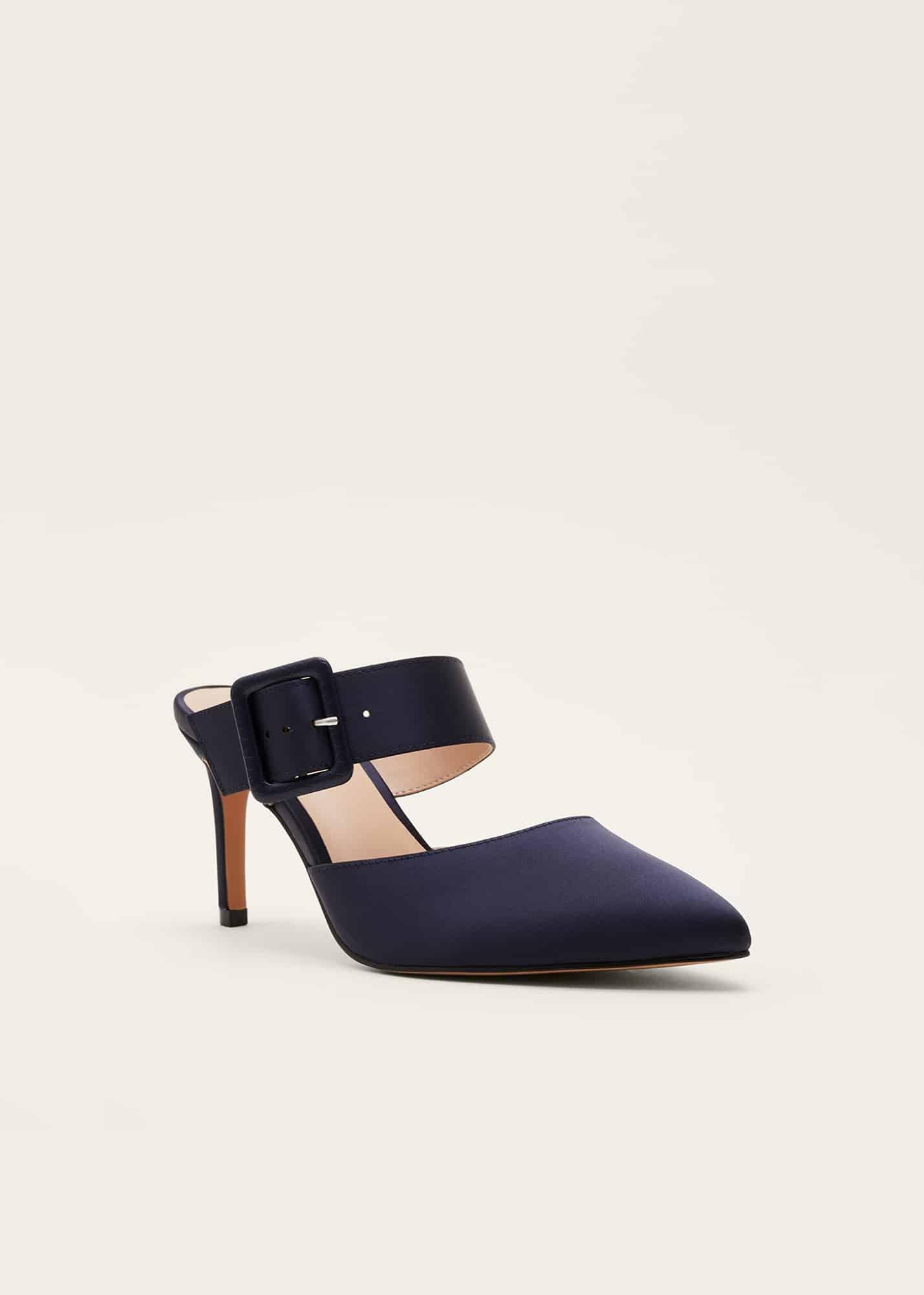Textured Buckle Satin Heel