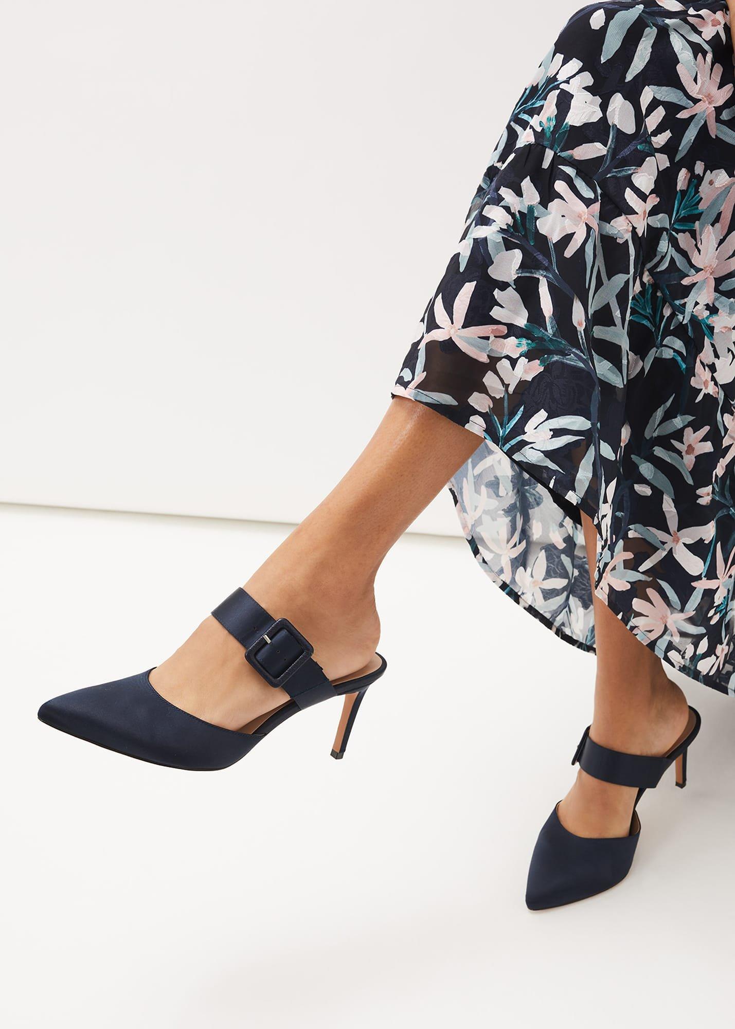 Textured Buckle Satin Heel