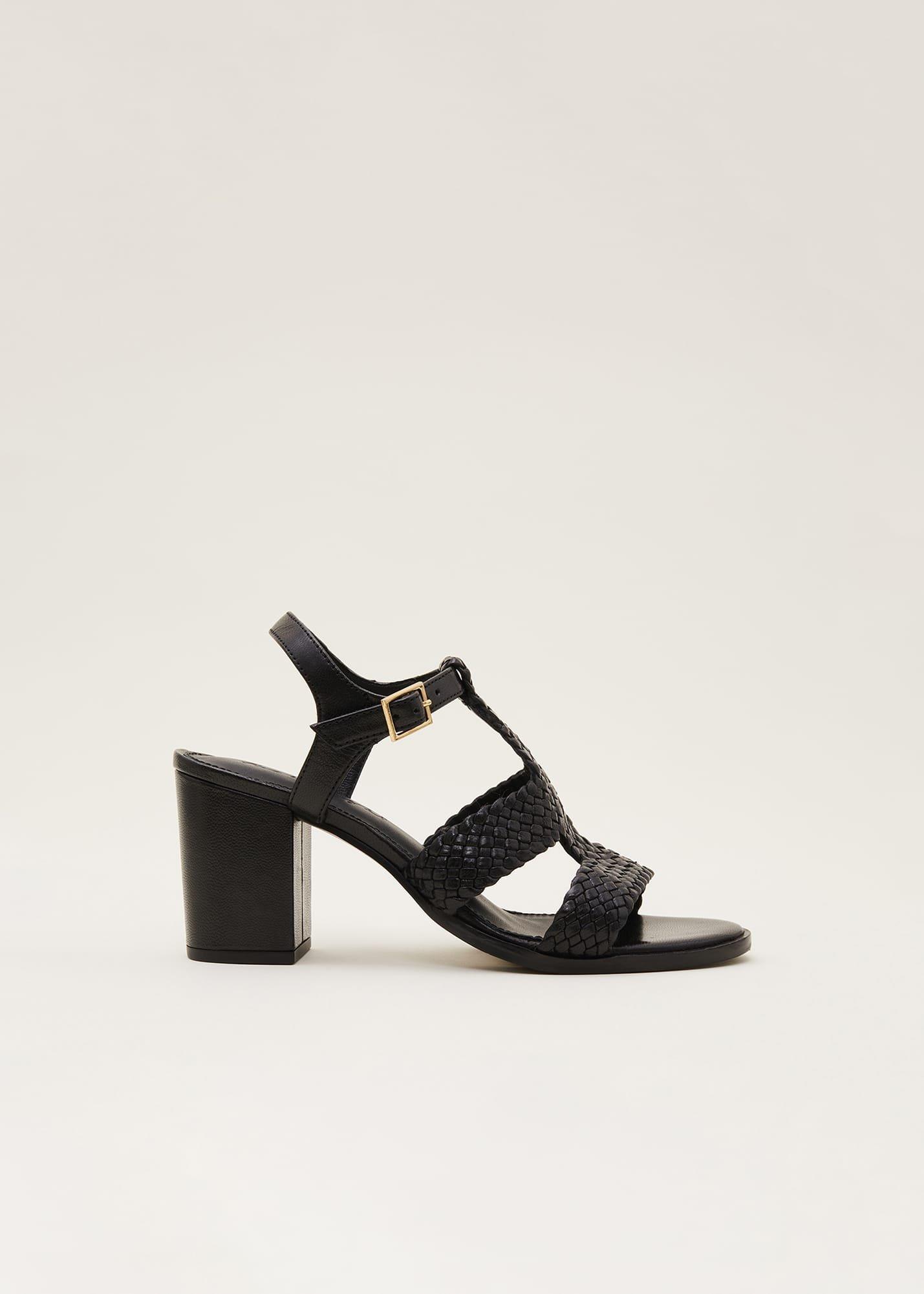 Plaited T Bar Heeled Sandal Shoe