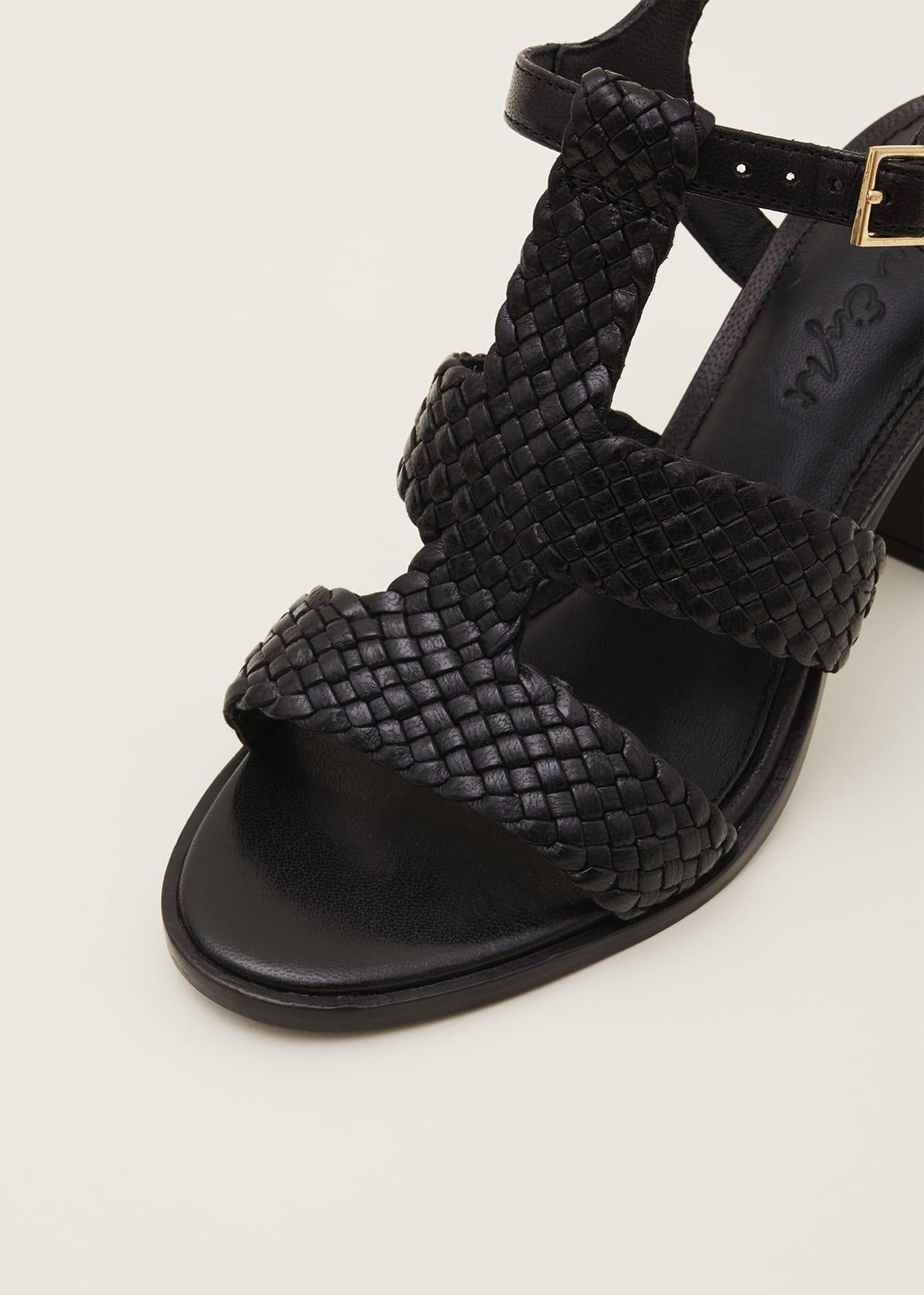 Plaited T Bar Heeled Sandal Shoe