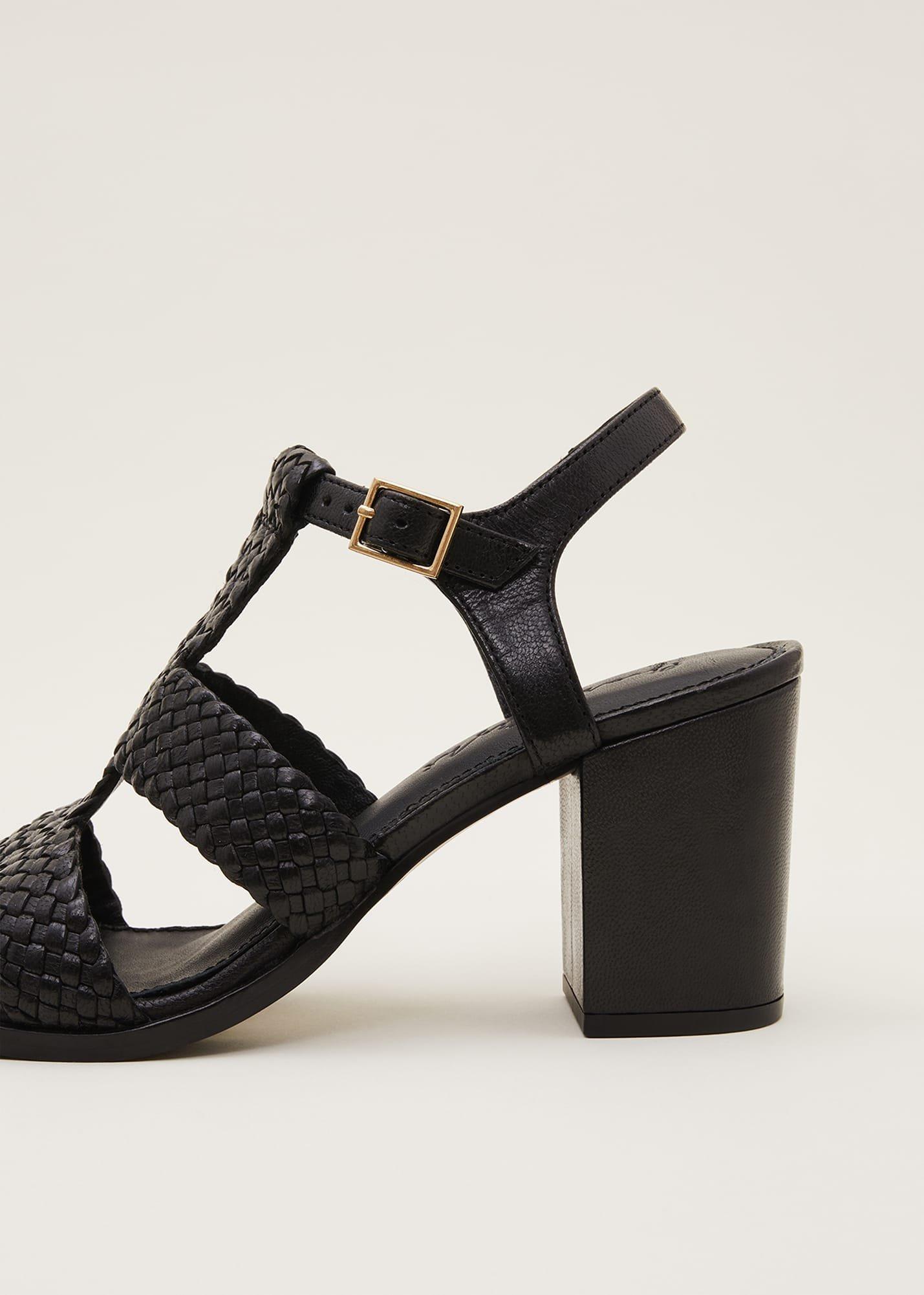 Plaited T Bar Heeled Sandal Shoe