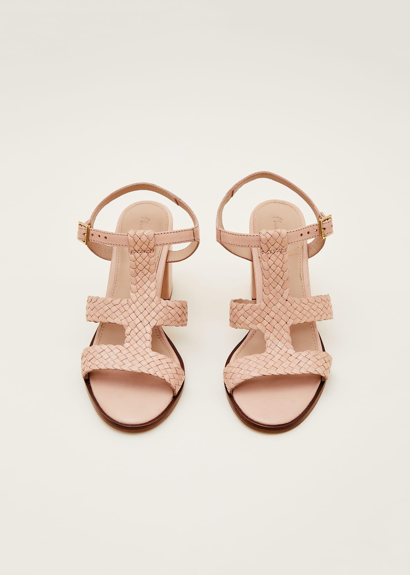 Plaited T Bar Heeled Sandal Shoe