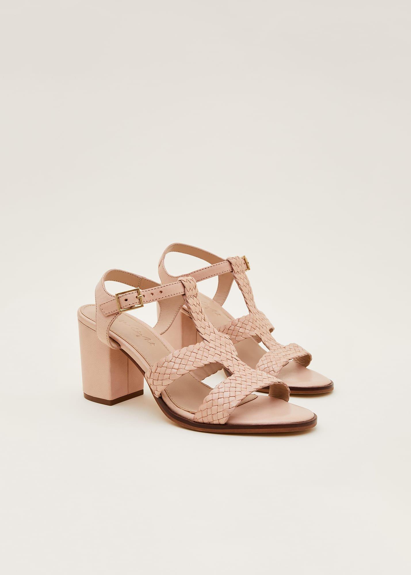 Plaited T Bar Heeled Sandal Shoe