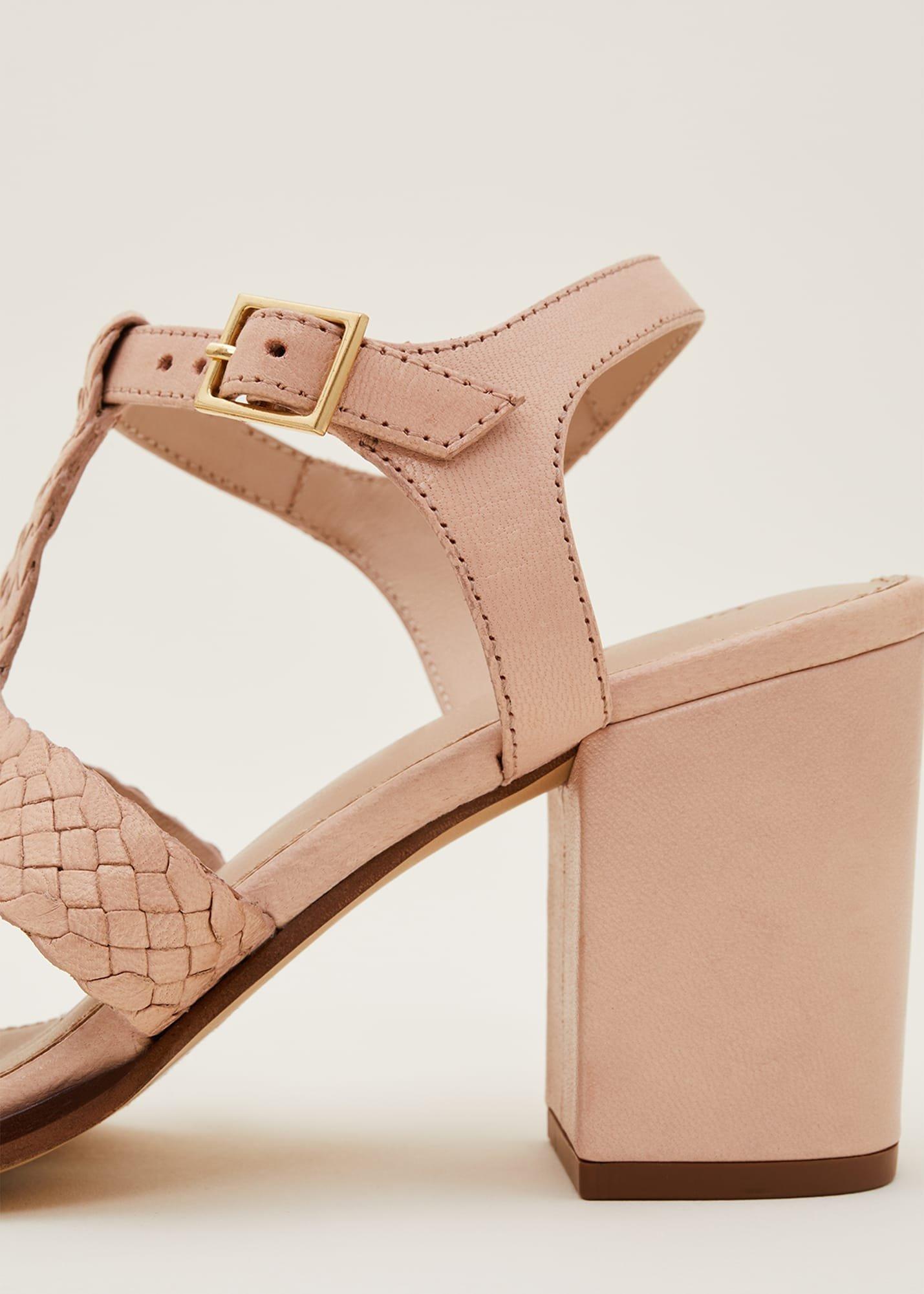 Plaited T Bar Heeled Sandal Shoe
