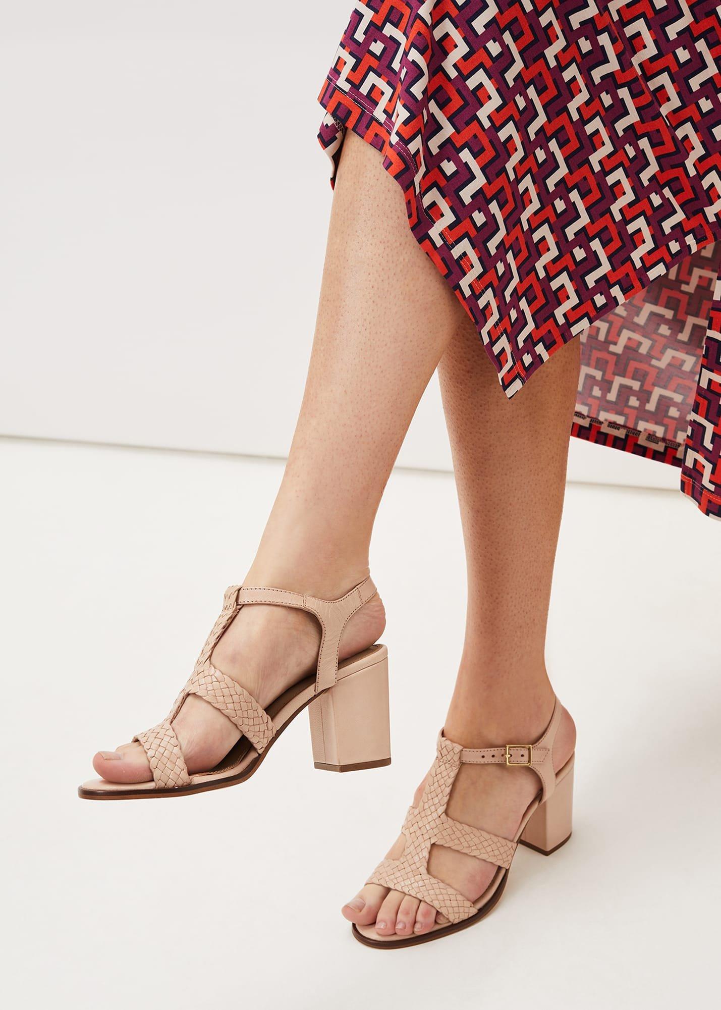 Plaited T Bar Heeled Sandal Shoe