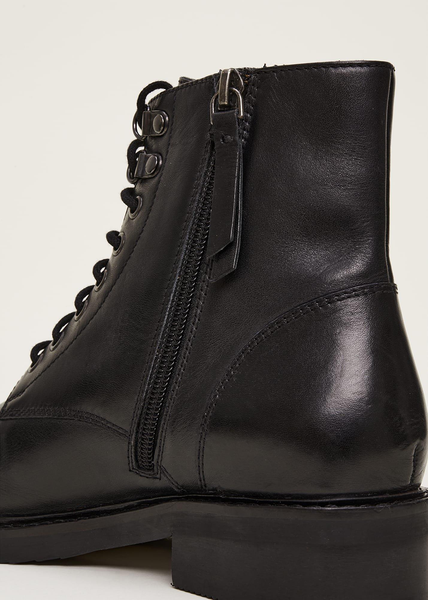Lace Up Leather Flat Boots