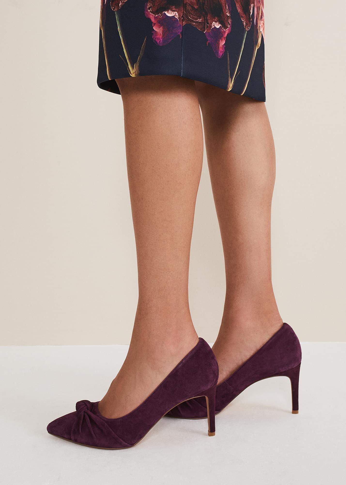 Knot Front Suede Court Shoe