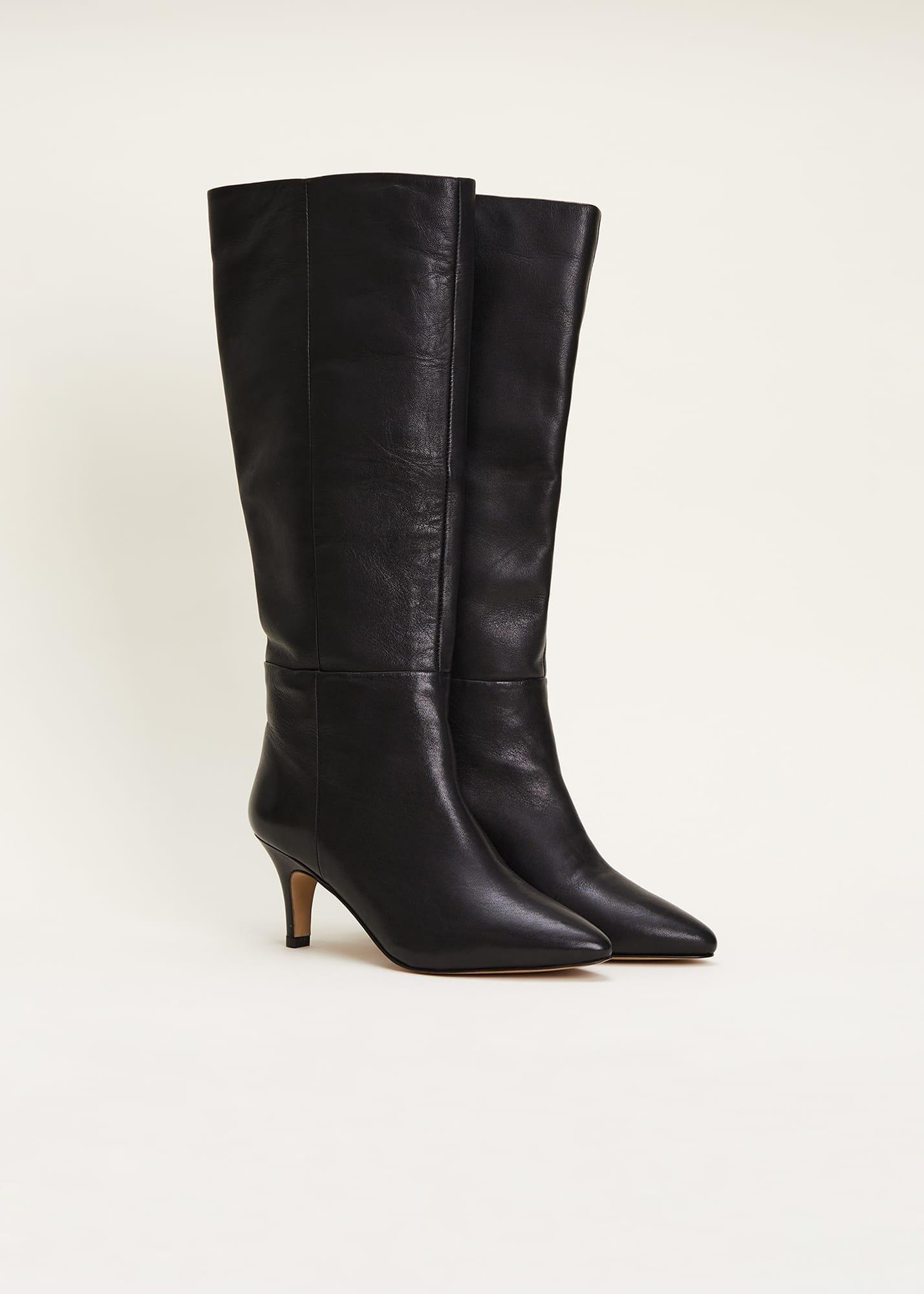 Leather Panelled Knee High Boot
