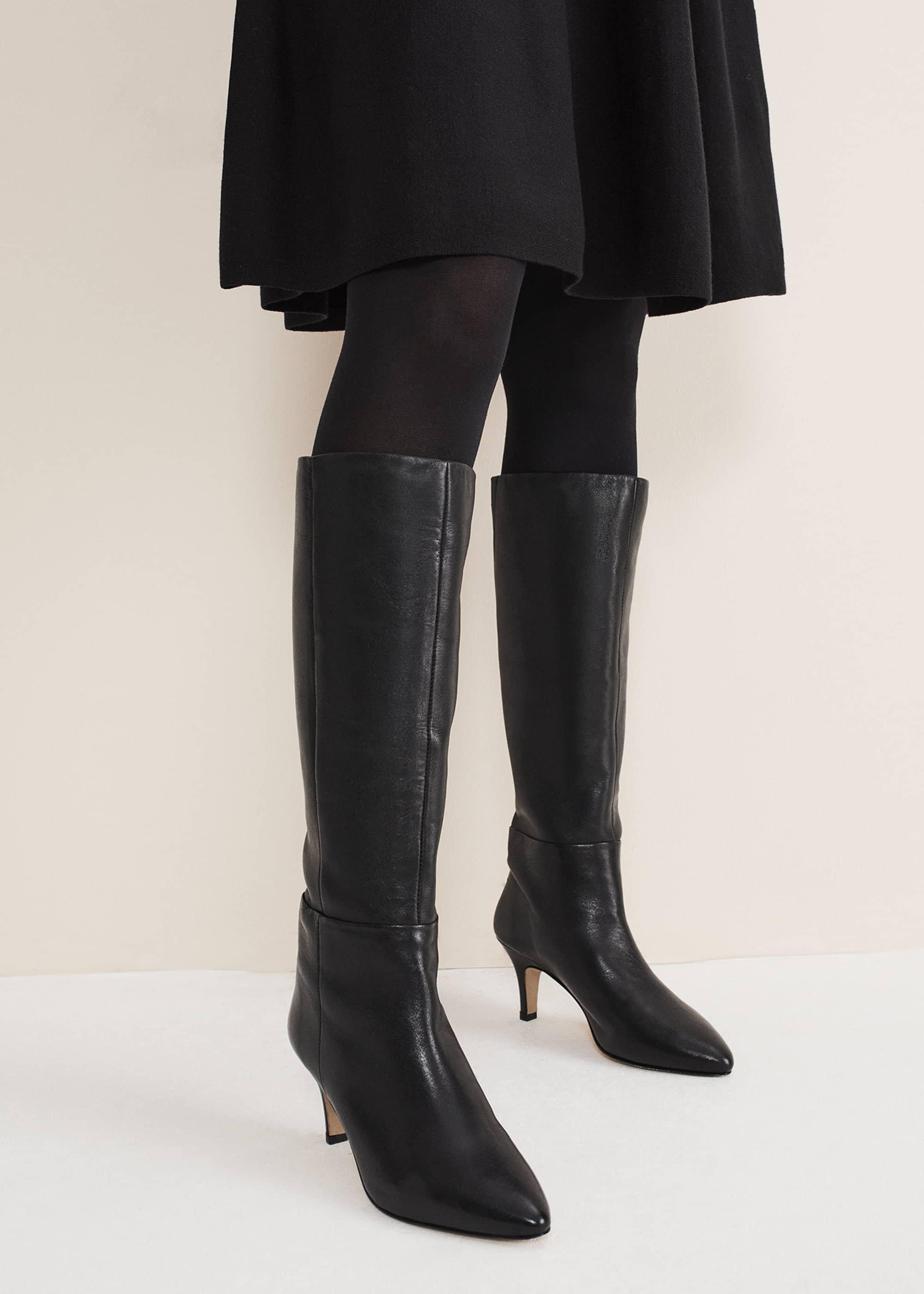 Leather Panelled Knee High Boot