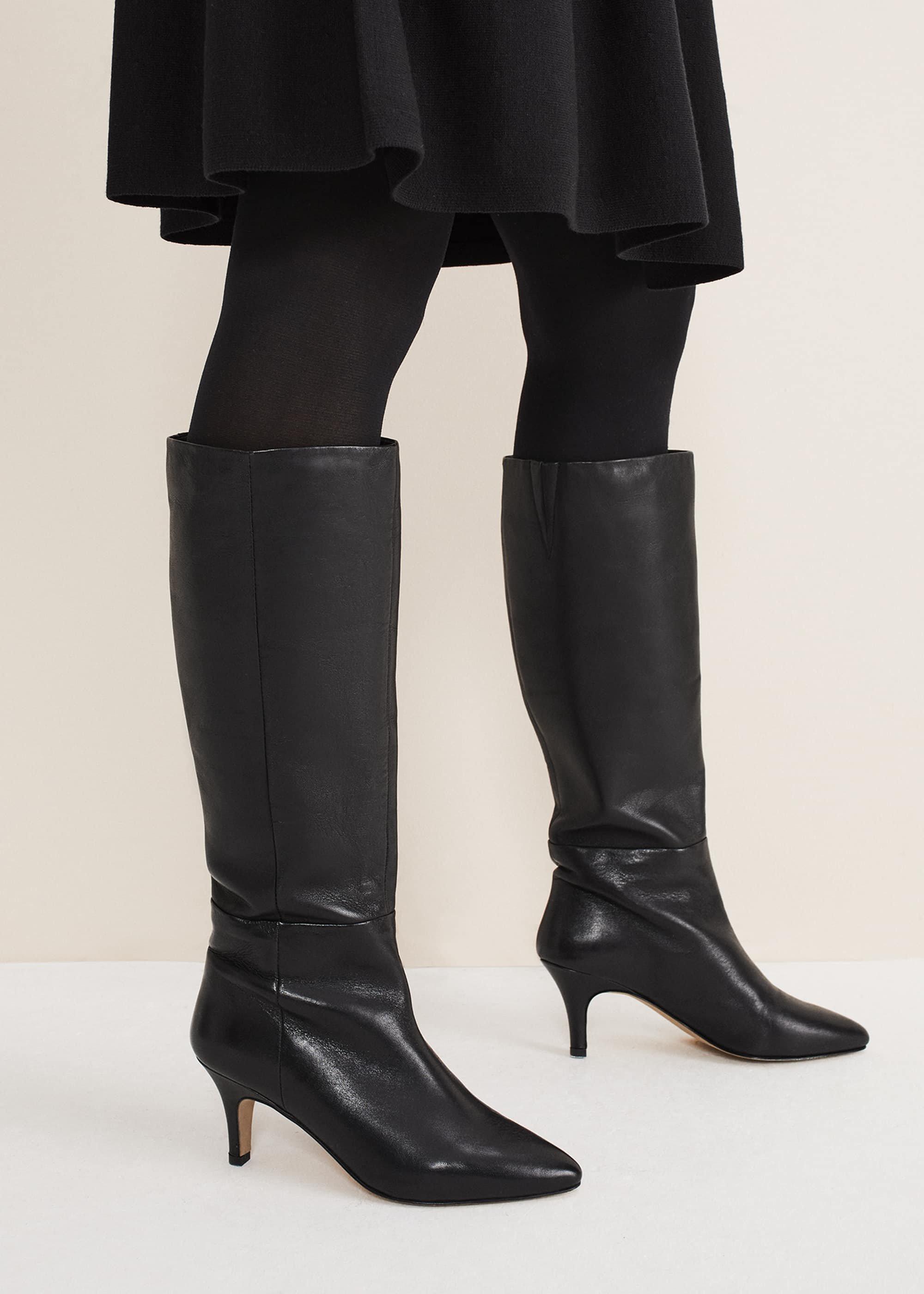 Leather Panelled Knee High Boot
