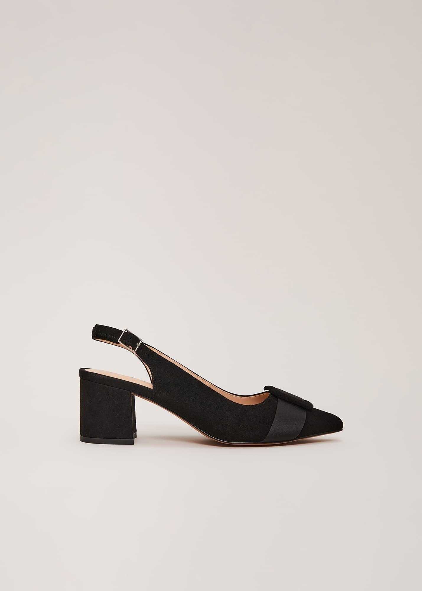 Suede Buckle Block Heel Shoe