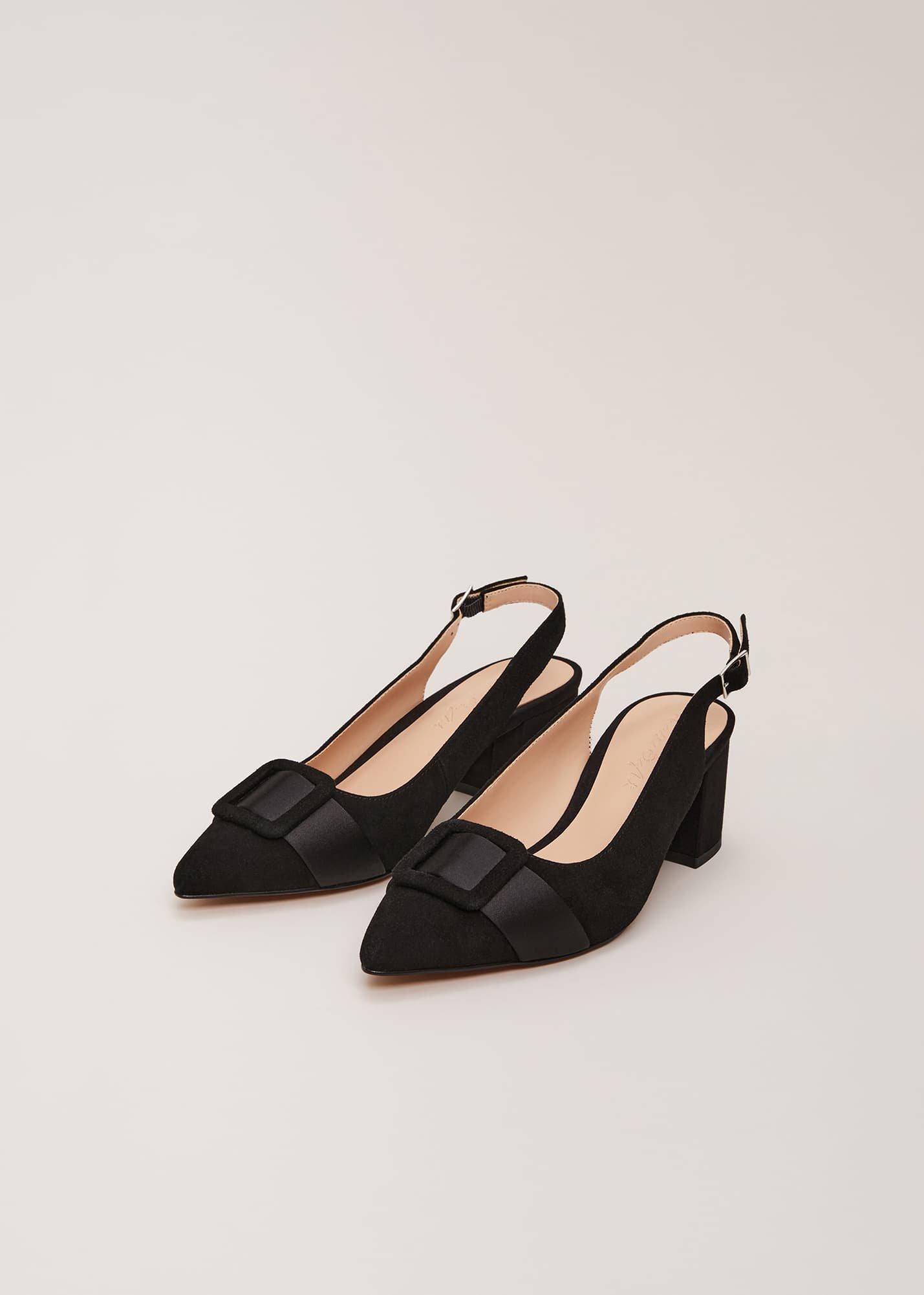 Suede Buckle Block Heel Shoe