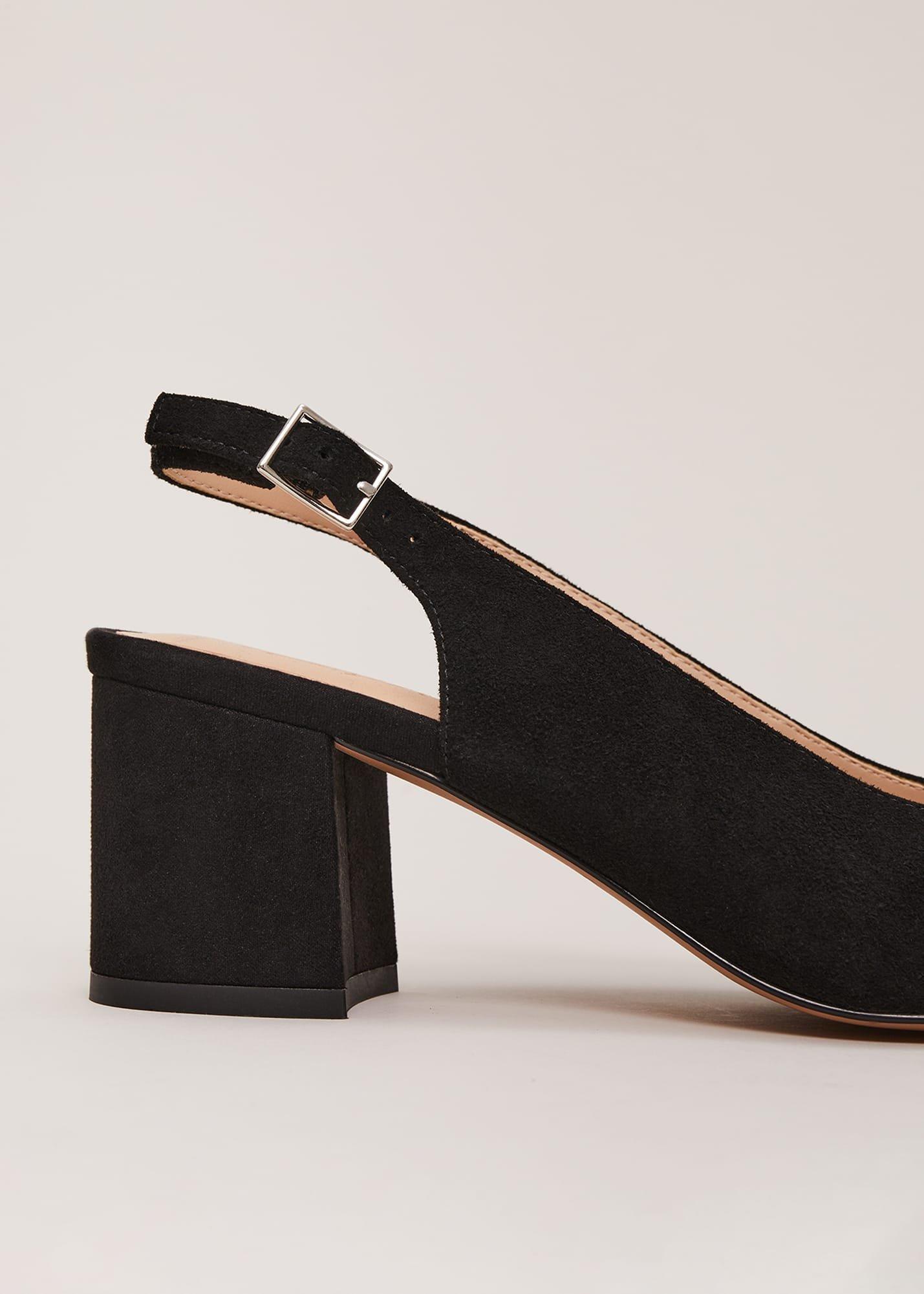 Suede Buckle Block Heel Shoe