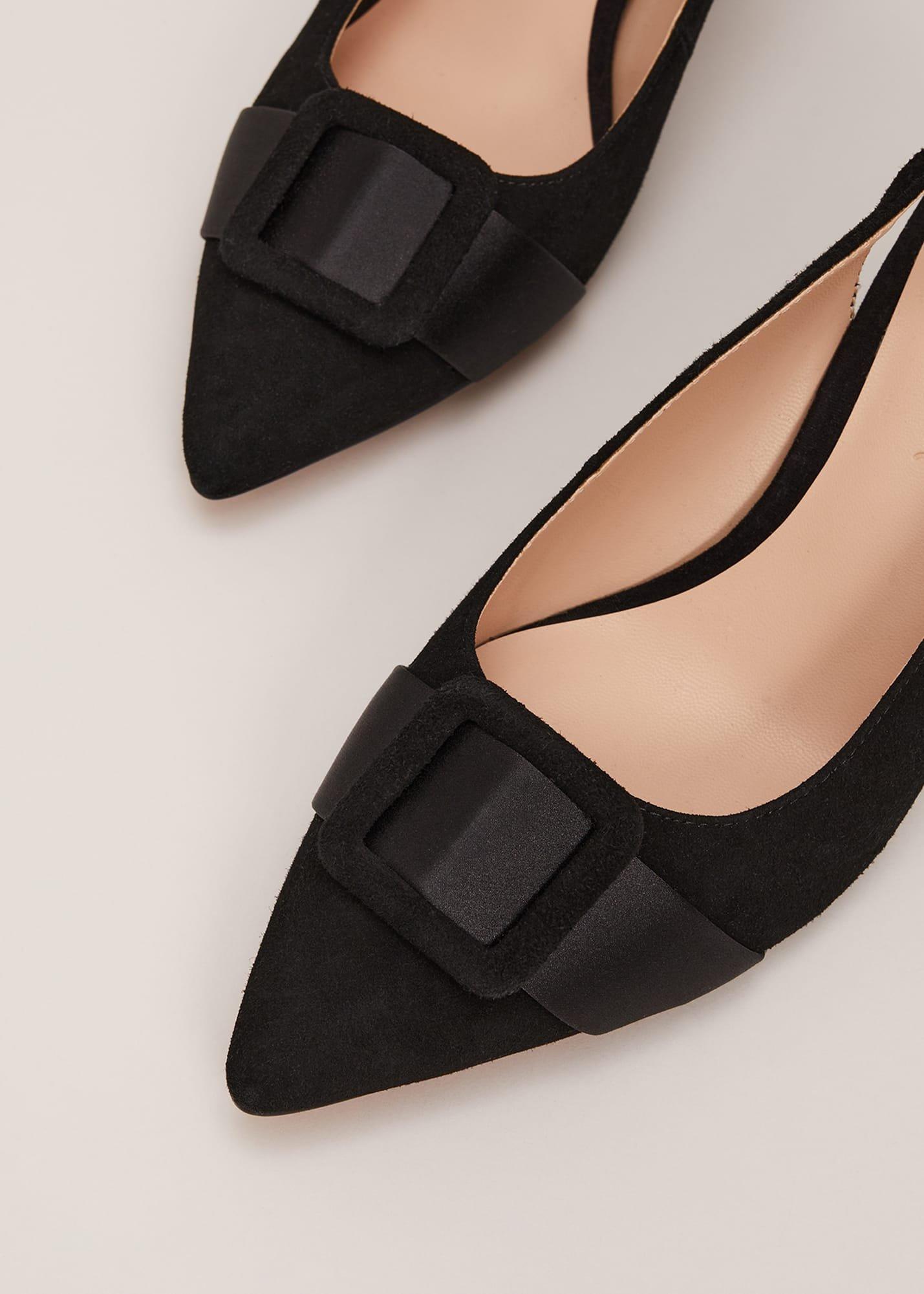 Suede Buckle Block Heel Shoe