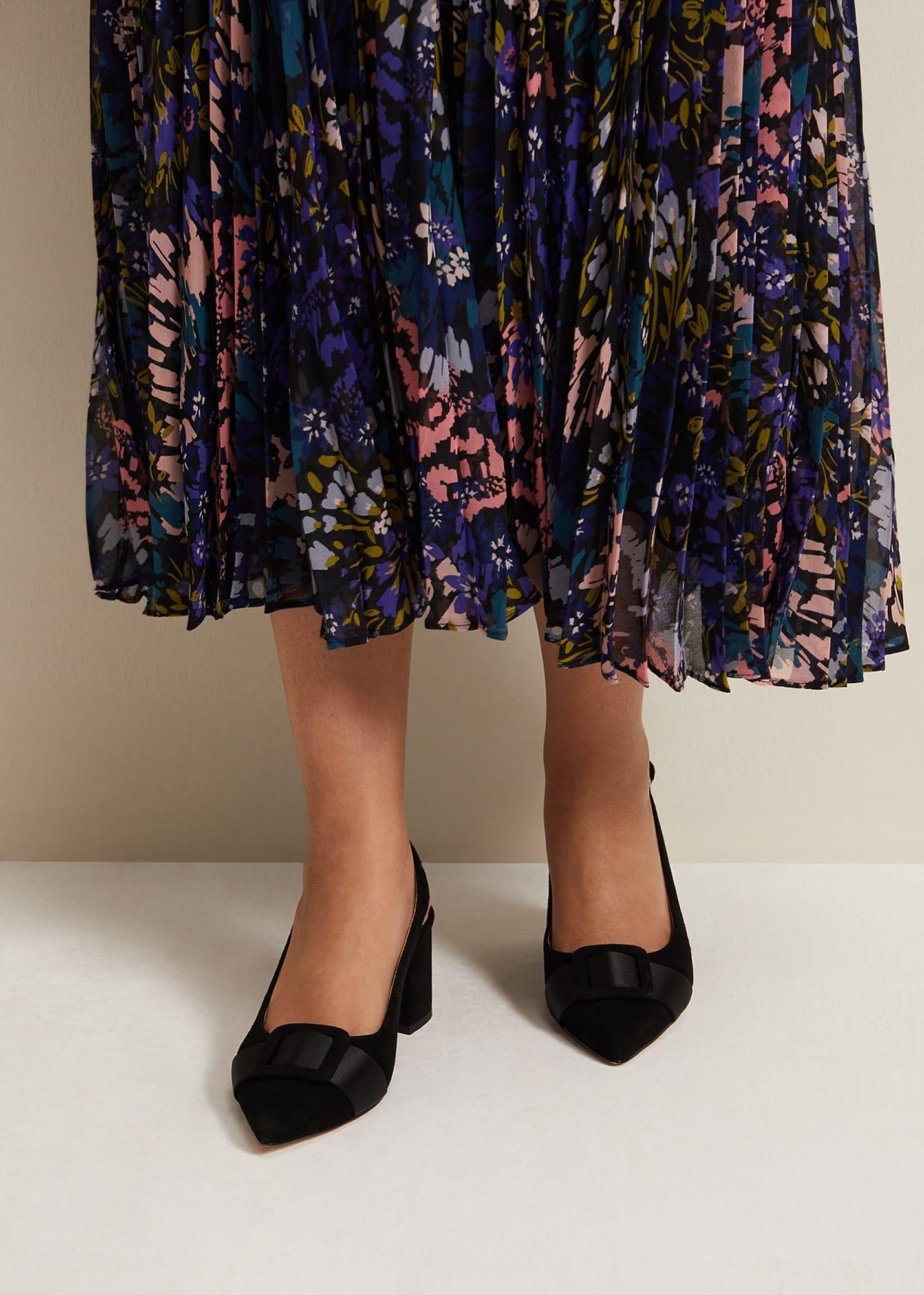 Suede Buckle Block Heel Shoe